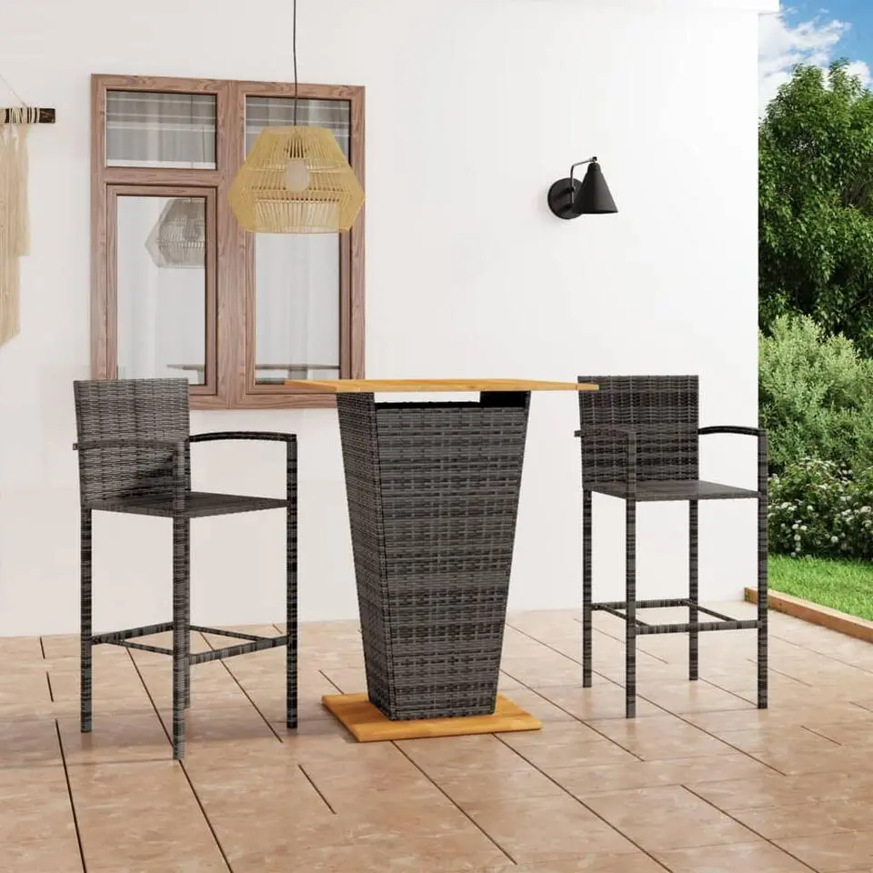 vidaXL Tuinbarset met Armleuningen - Grijs Poly Rattan, Hout - 80x80 cm - 3 St.
