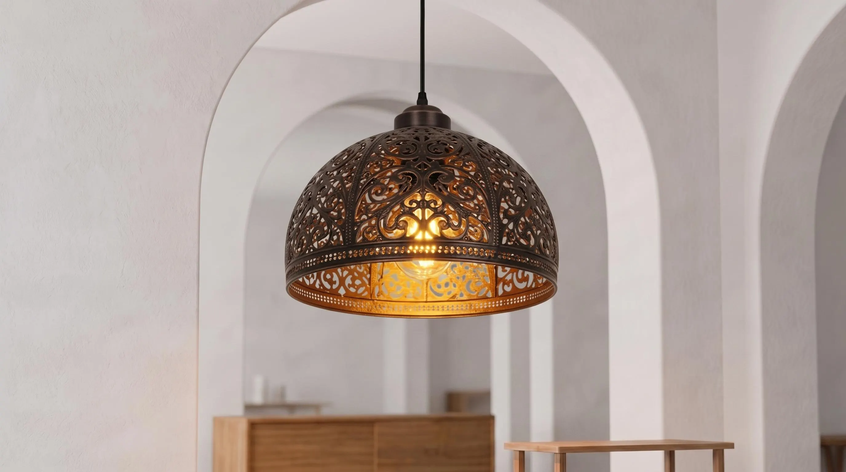 Handmade Copper Pendant Light - Moroccan Dome Lamp - Hanging Lamp - Kitchen island Lighting