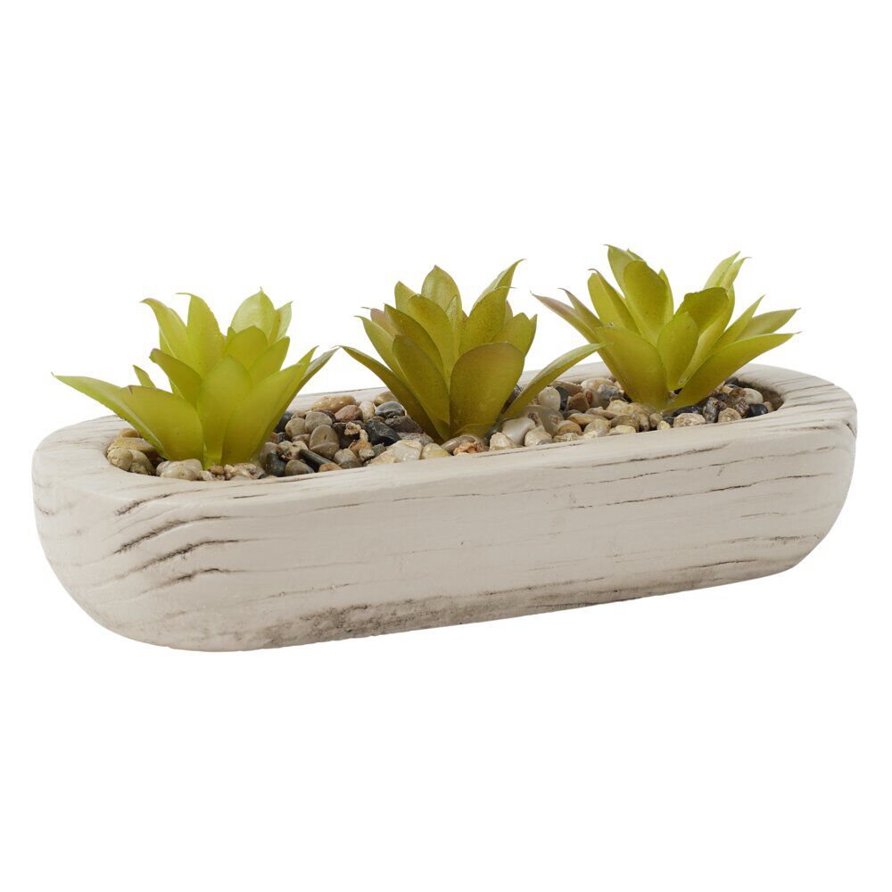 Plante grasse artificielle base ovale ciment imitation bois 18x8xH8cm (2 modèles)