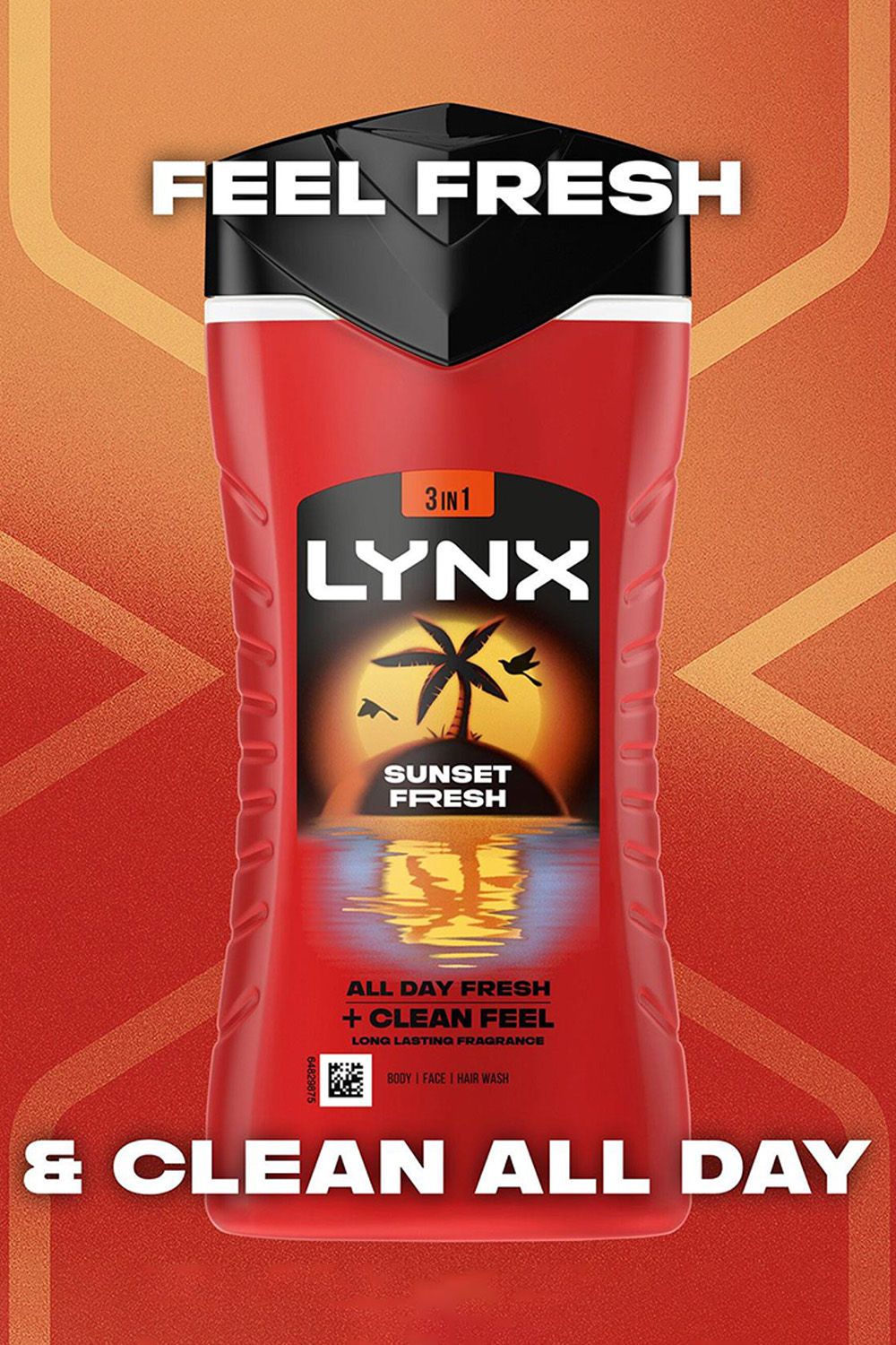 Lynx 3x Sunset Fresh Body Wash 225ml with Manwasher 2-Sided Shower Tool