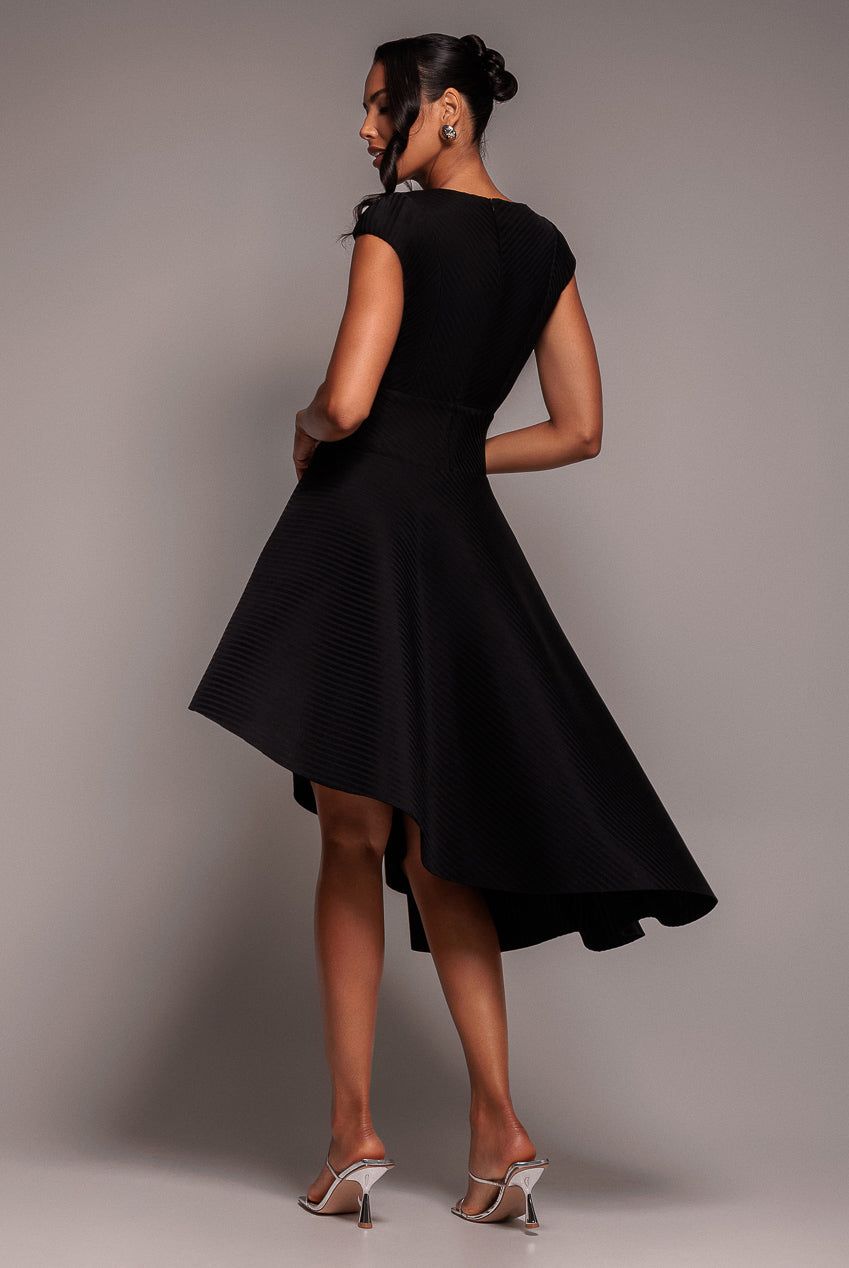 Goddiva Cap Sleeve Textured Skater Asymmetric Midi Dress