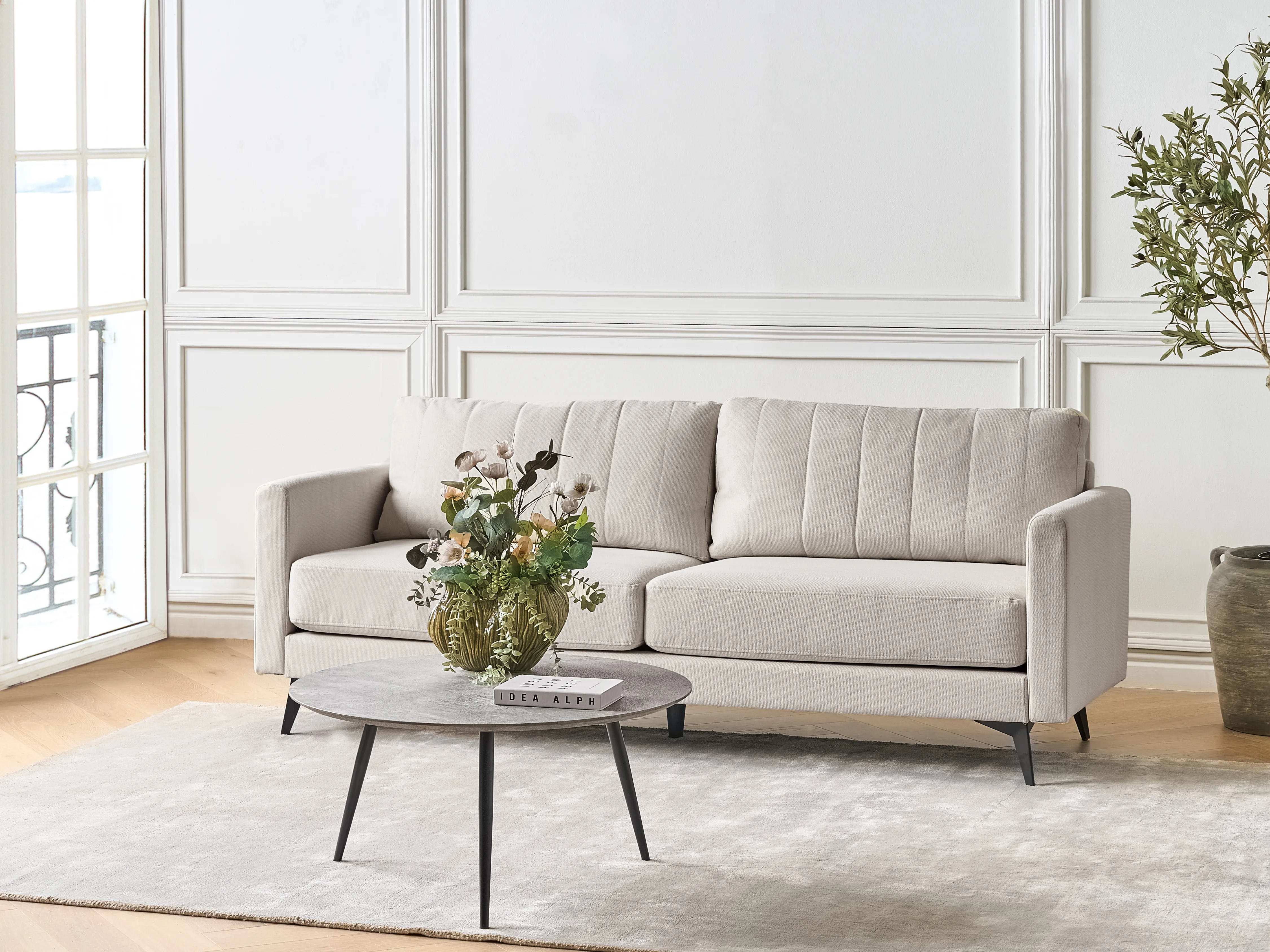 Sofa 3 Seater MALA Fabric Light Beige