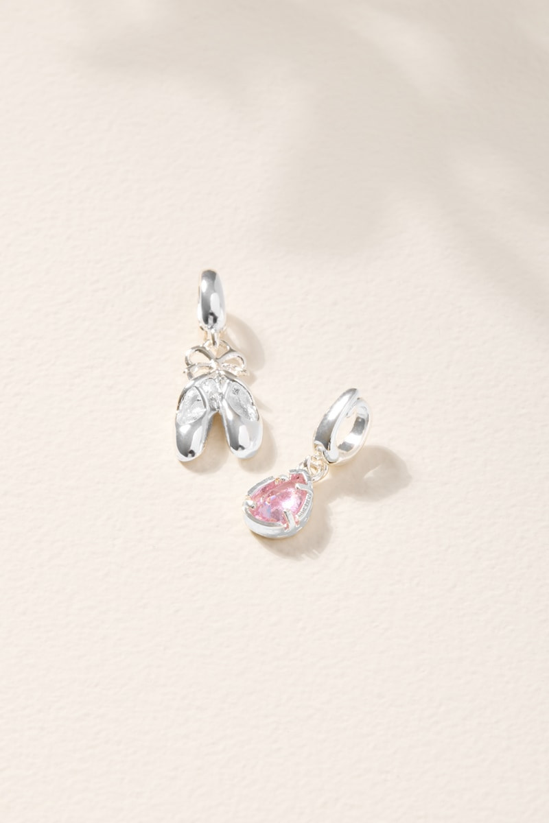Ballet Slippers and Crystal Charm Set Silver