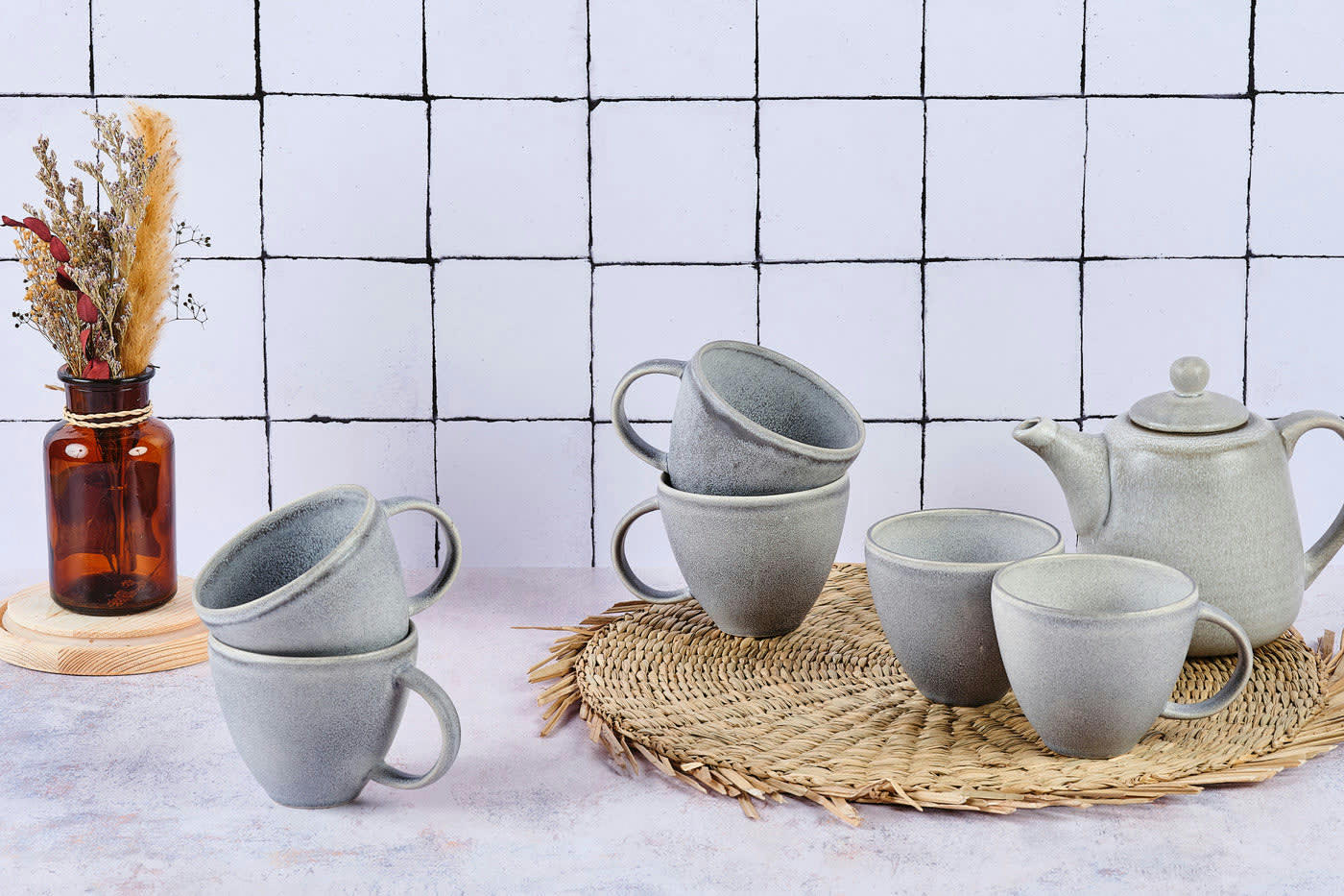 REACTIV - Lot de 6 mugs en grès gris 25cl