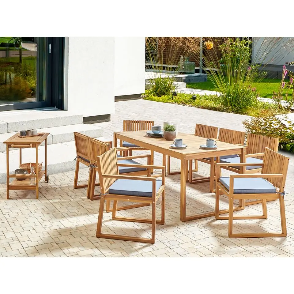 SASSARI II - Tuinset voor 8 - Lichthout/Blauw - FSC acaciahout