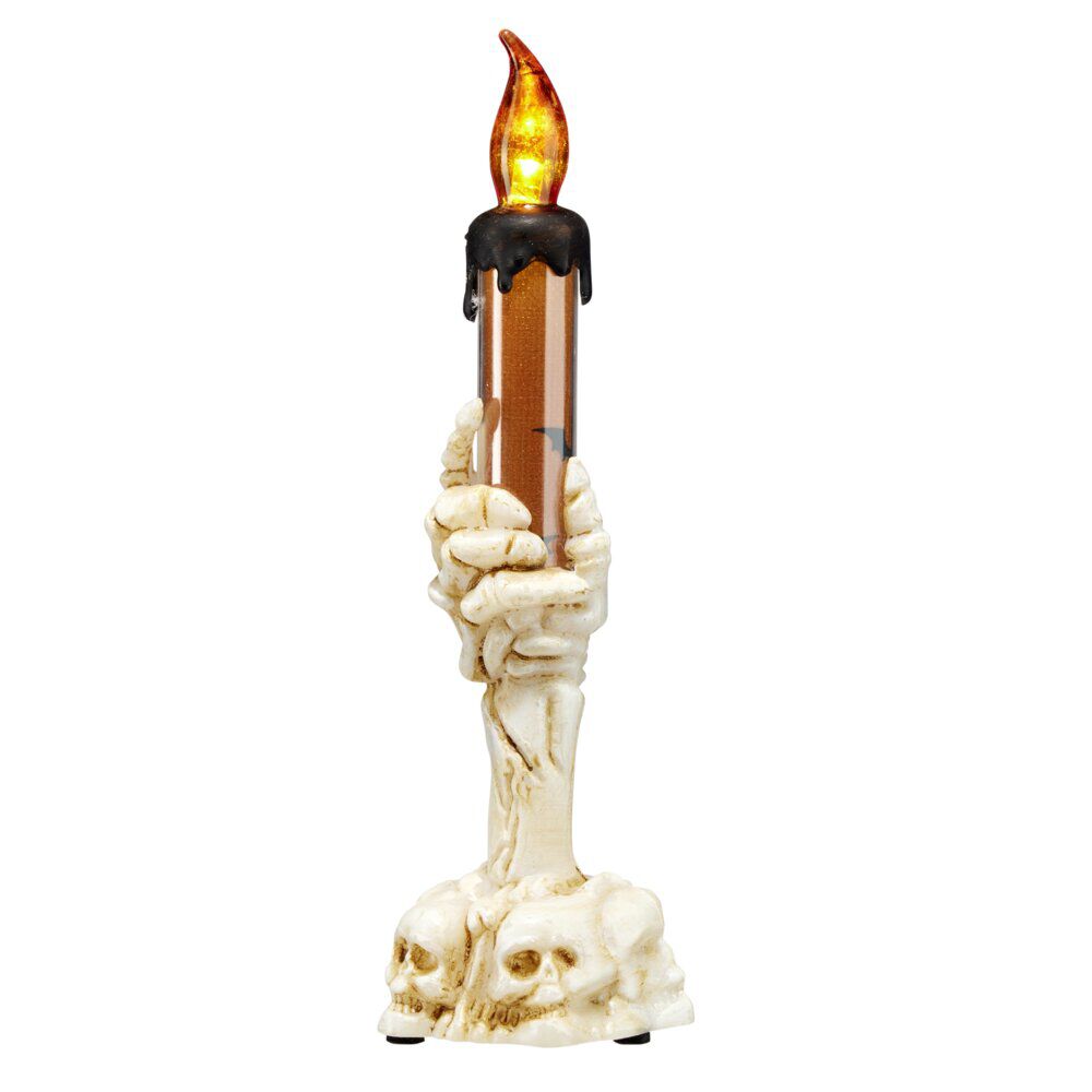 Bougeoir Halloween décoratif main squelette LED H15cm (2 modèles)