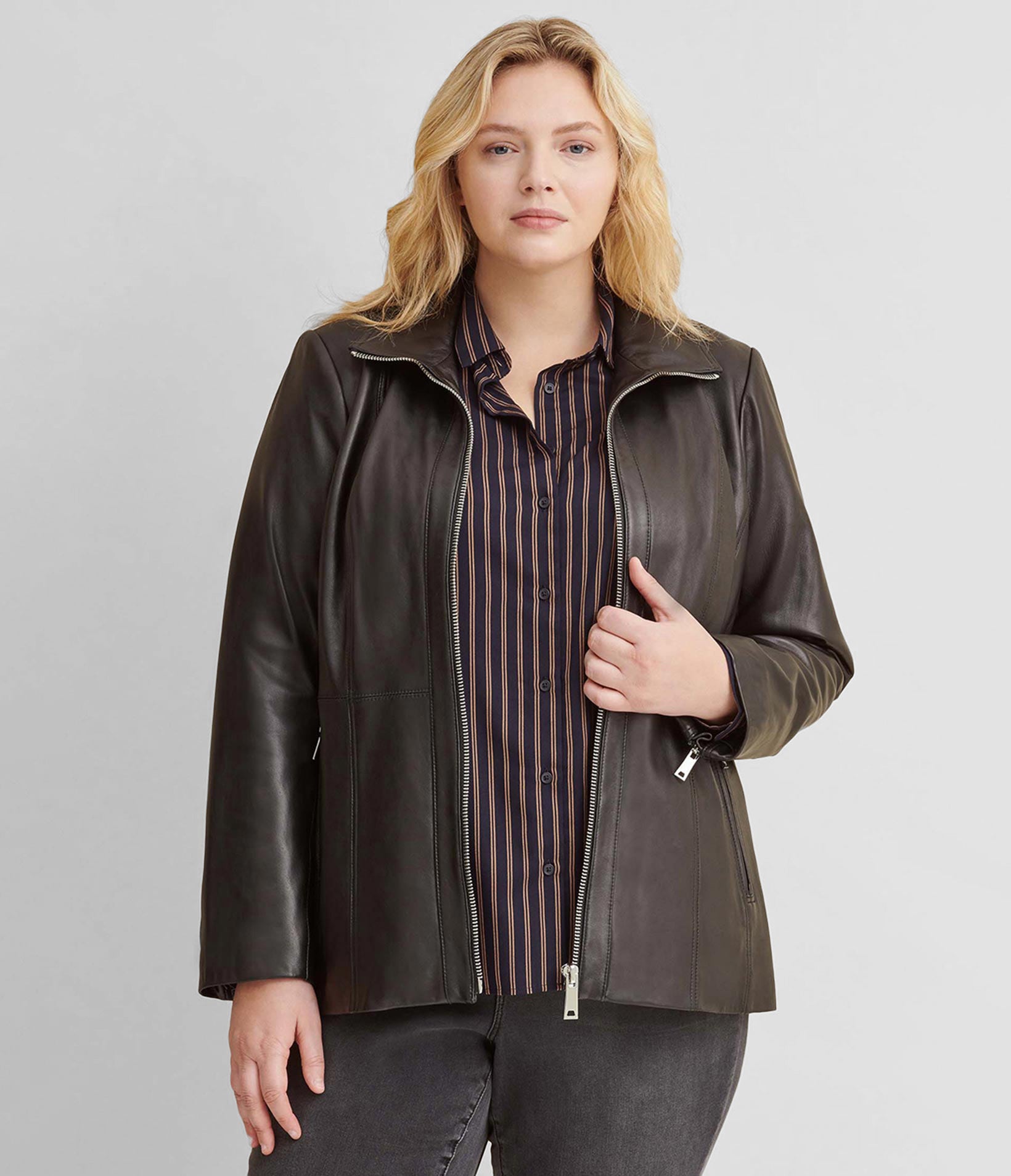 Plus Size Convertible Collar Leather Jacket