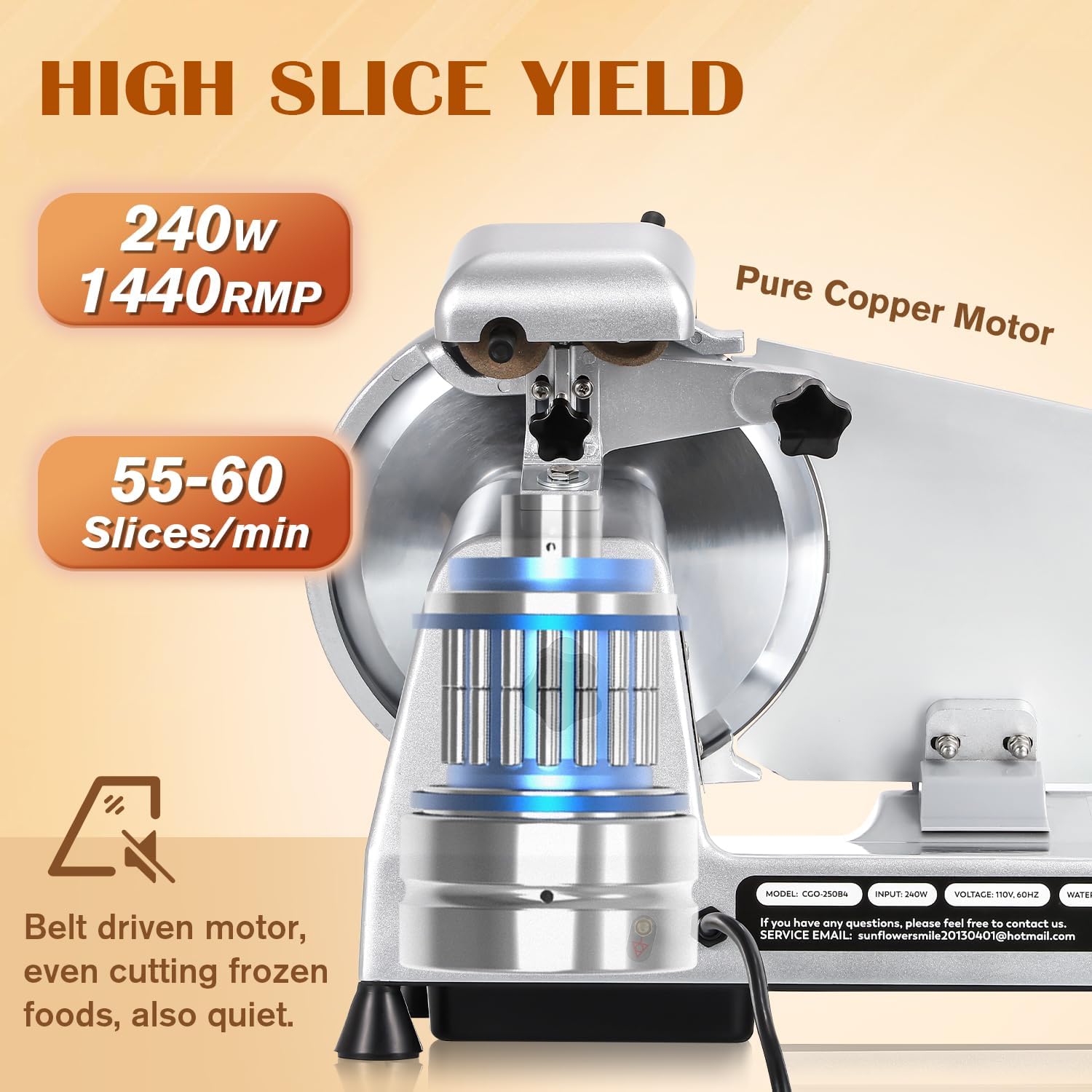 CGOLDENWALL Meat Slicer Machine, 10 240W Electric Deli Meat Cheese Food Slicer, 0-1/2 Adjustable Thickness Semi-Auto Frozen Meat Slicer for Home & Commercial, Copper Motor Low Noise Durable