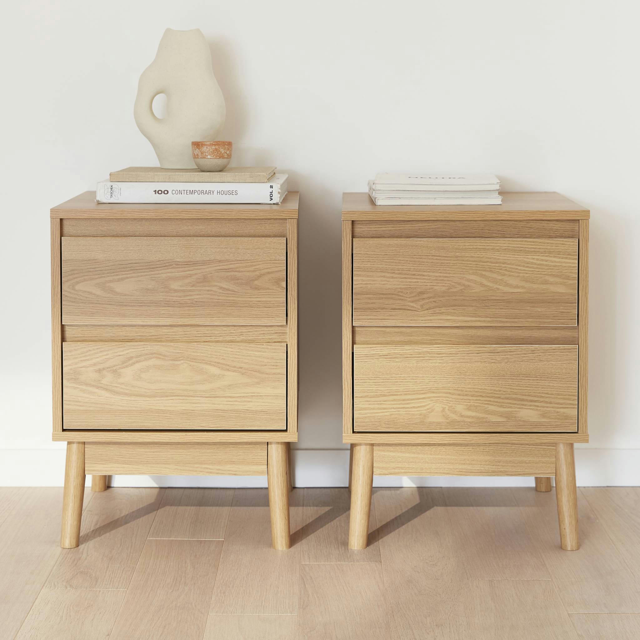 DUNE - 2 tables de chevet décor bois, deux tiroirs
