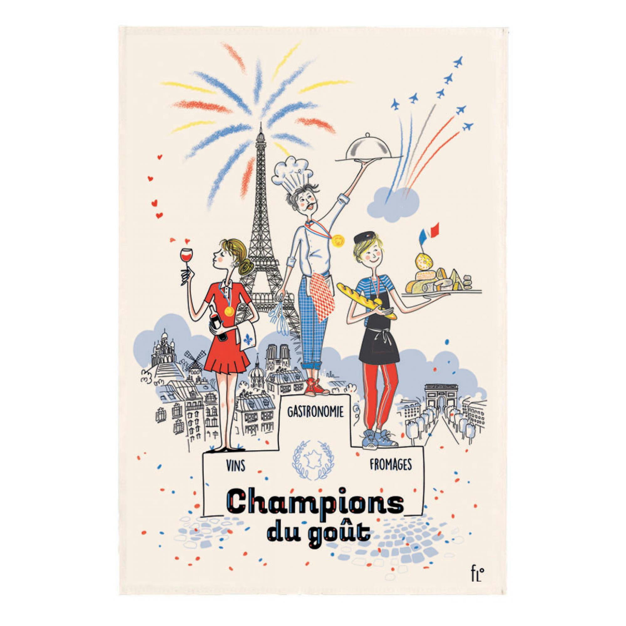 PARIS - Torchon les champions du goût en coton ecru 48 x 72