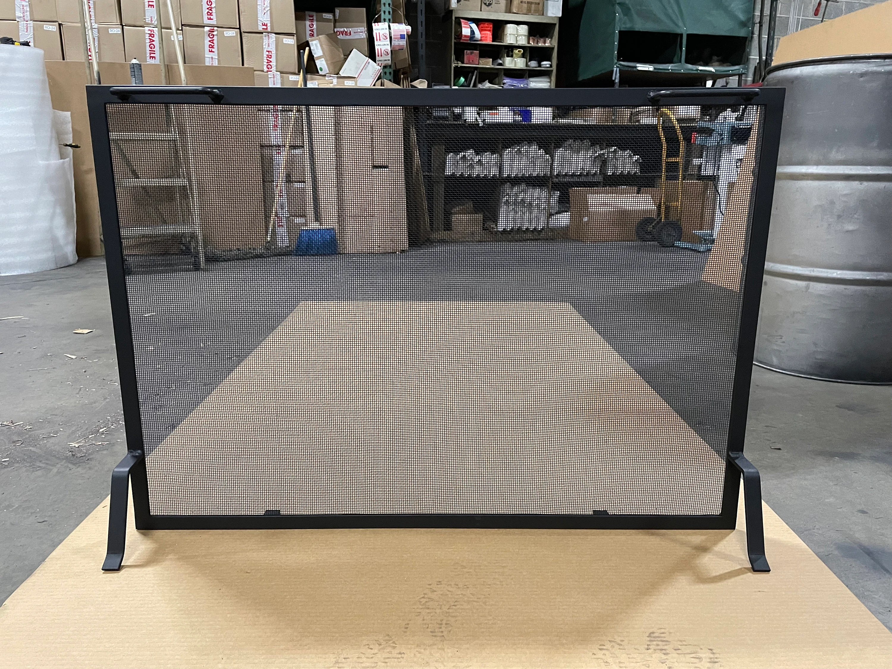 Single Panel Fireplace Screen: Black Steel Mesh, Modern Fireplace Decor