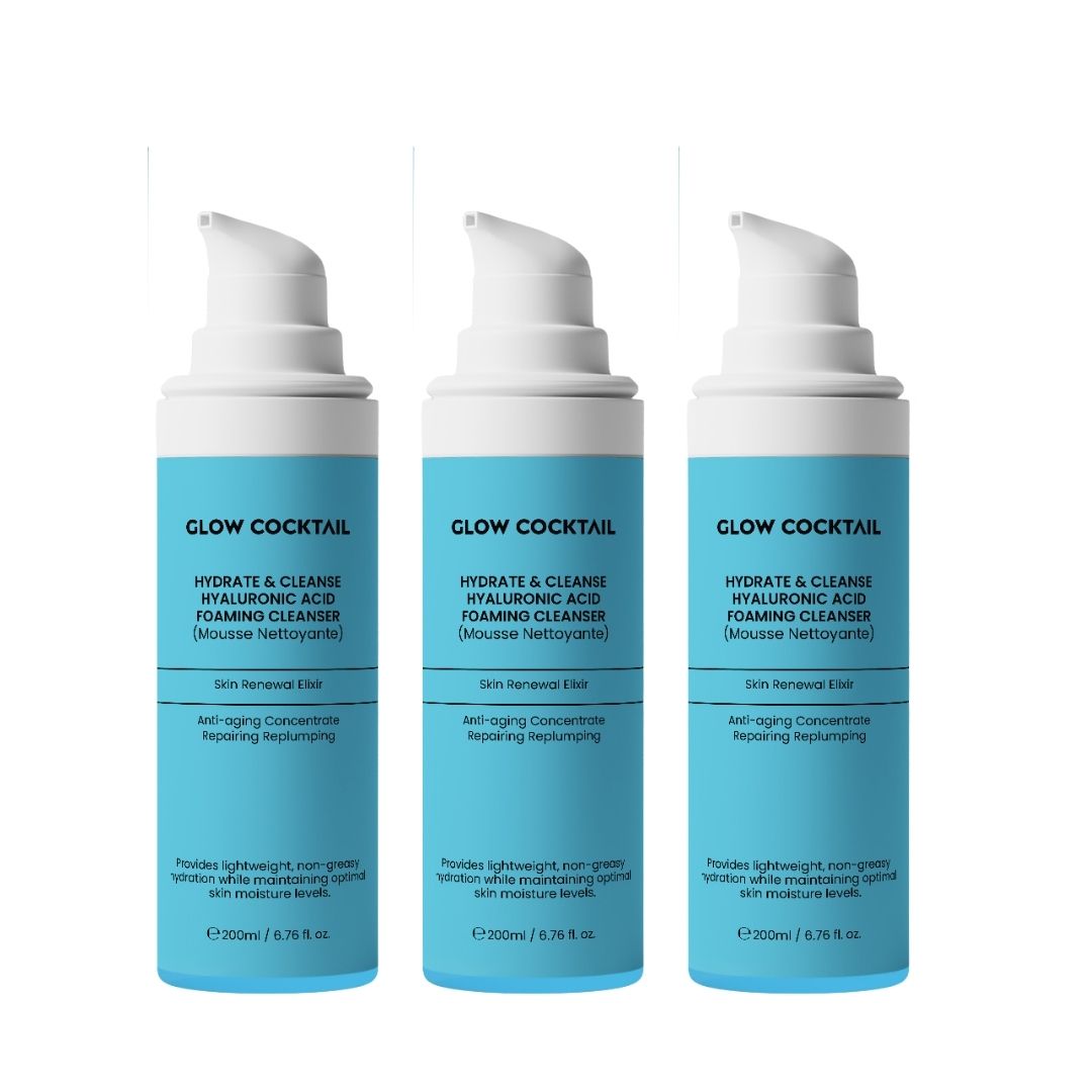 GlowCocktail London 3 x Hydrate & Cleanse Hyaluronic Acid Foaming Cleanser 200ml