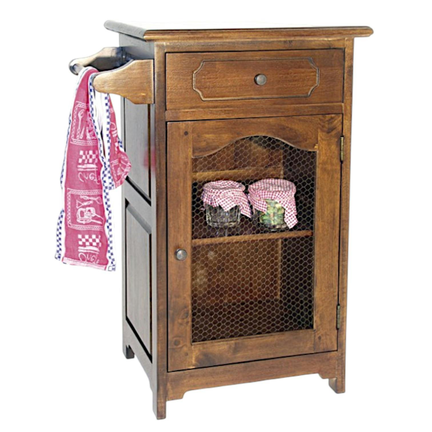 Confiturier / Meuble de cuisine Hévéa 1 tiroir, 1 porte grillagée, 1 accroche torchon 59x43x84cm TRADITION
