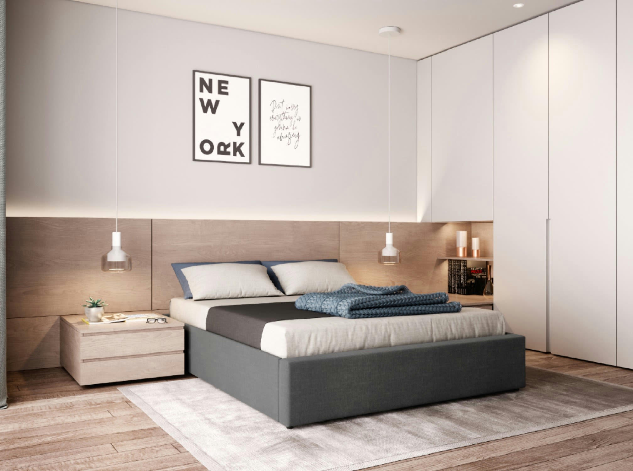 TEO - Cadre de lit avec sommier relevable à lattes en tissu - Gris - 140 cm