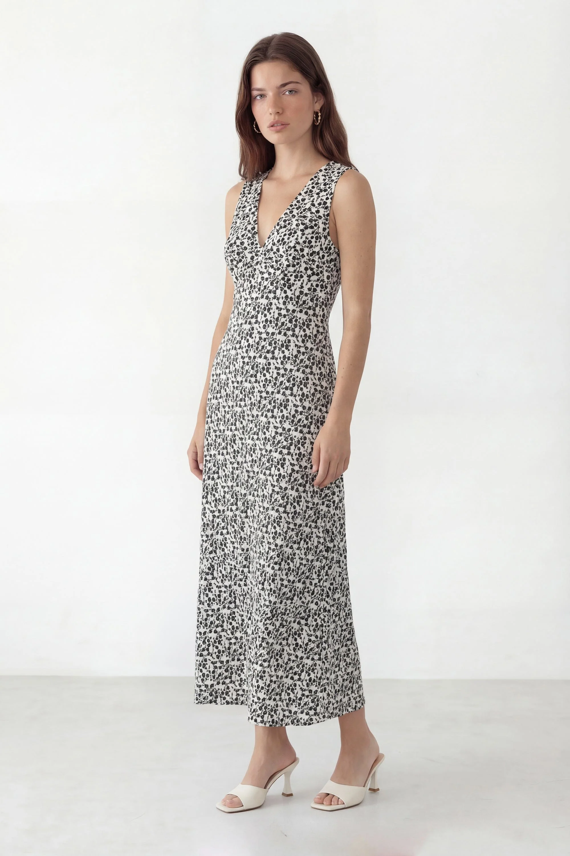ROBE MIDI - CADEN - LIBERTY ECRU NOIR