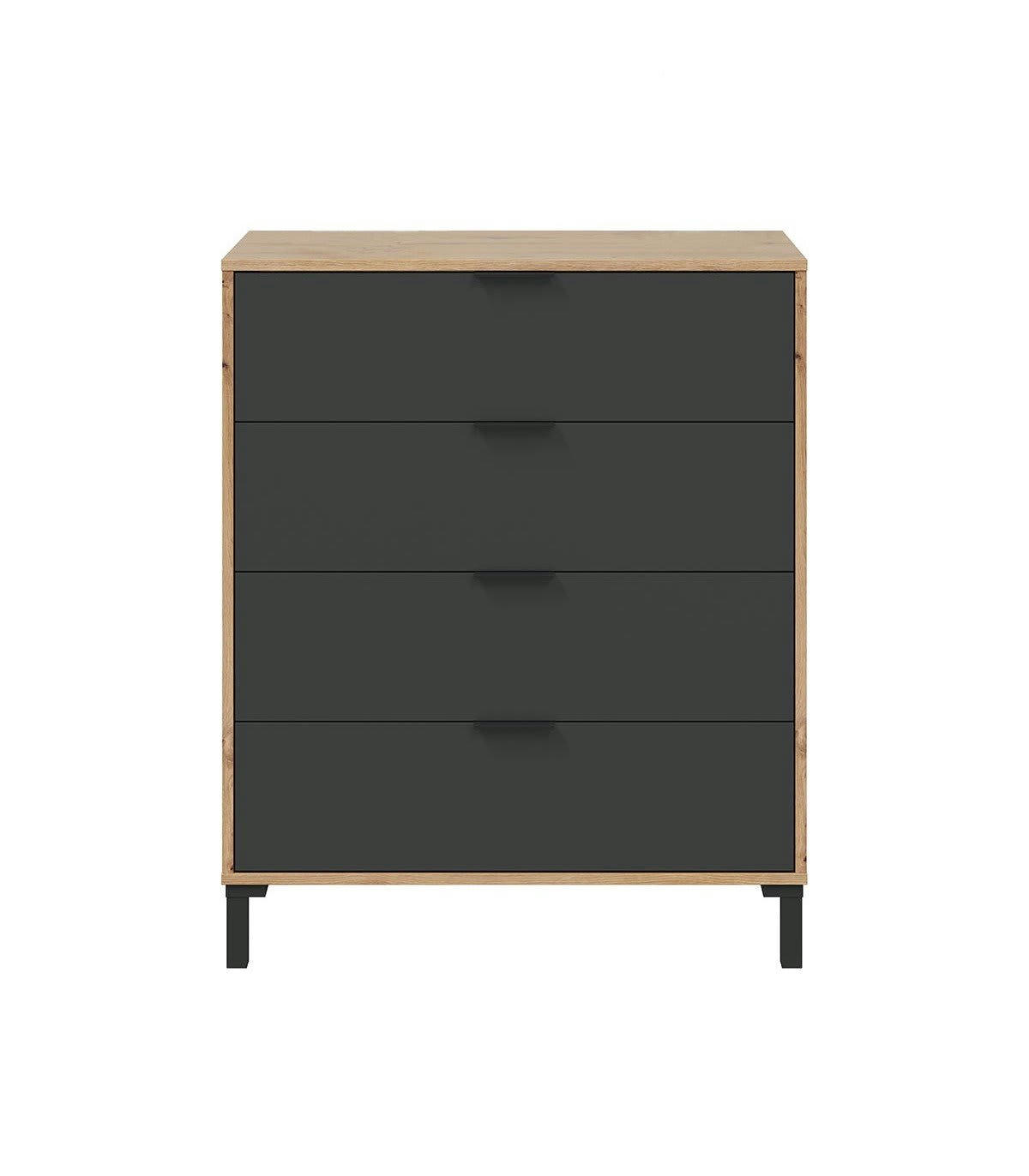 ENZO - Commode 4 tiroirs effet bois et gris anthracite - L77,5 x H93,5 cm