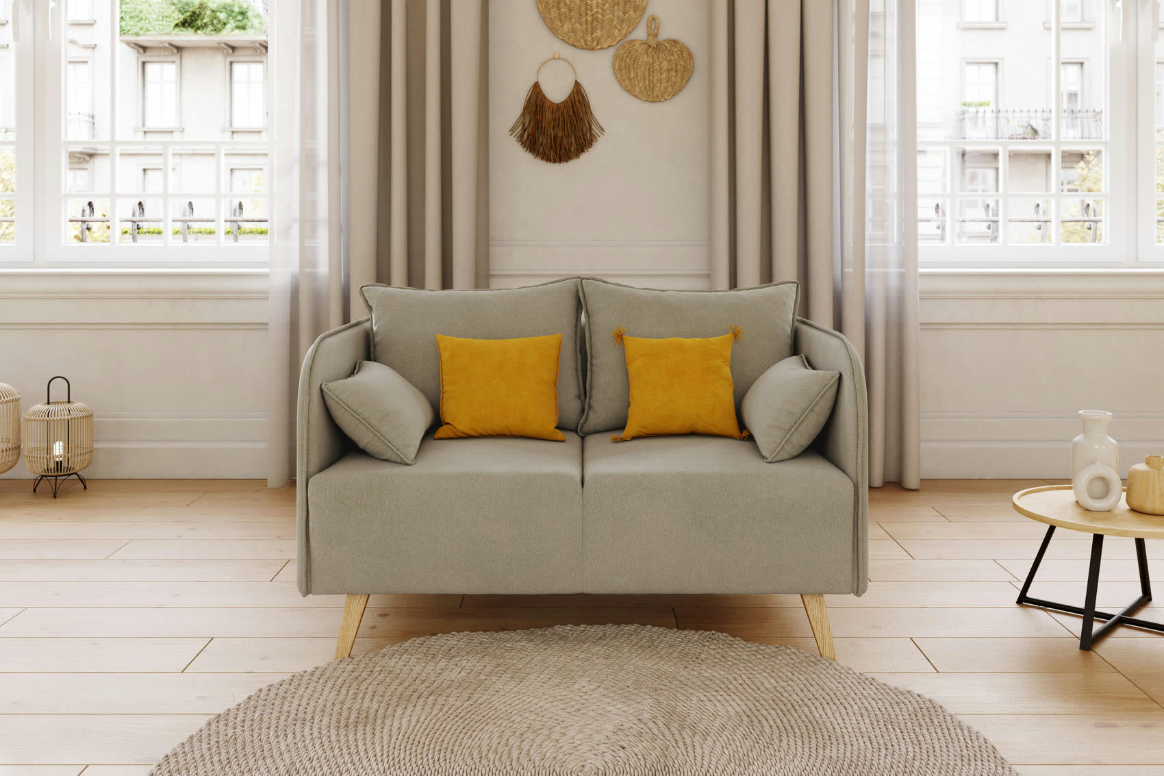 SARAH - Canapé droit en tissu 2 places grège