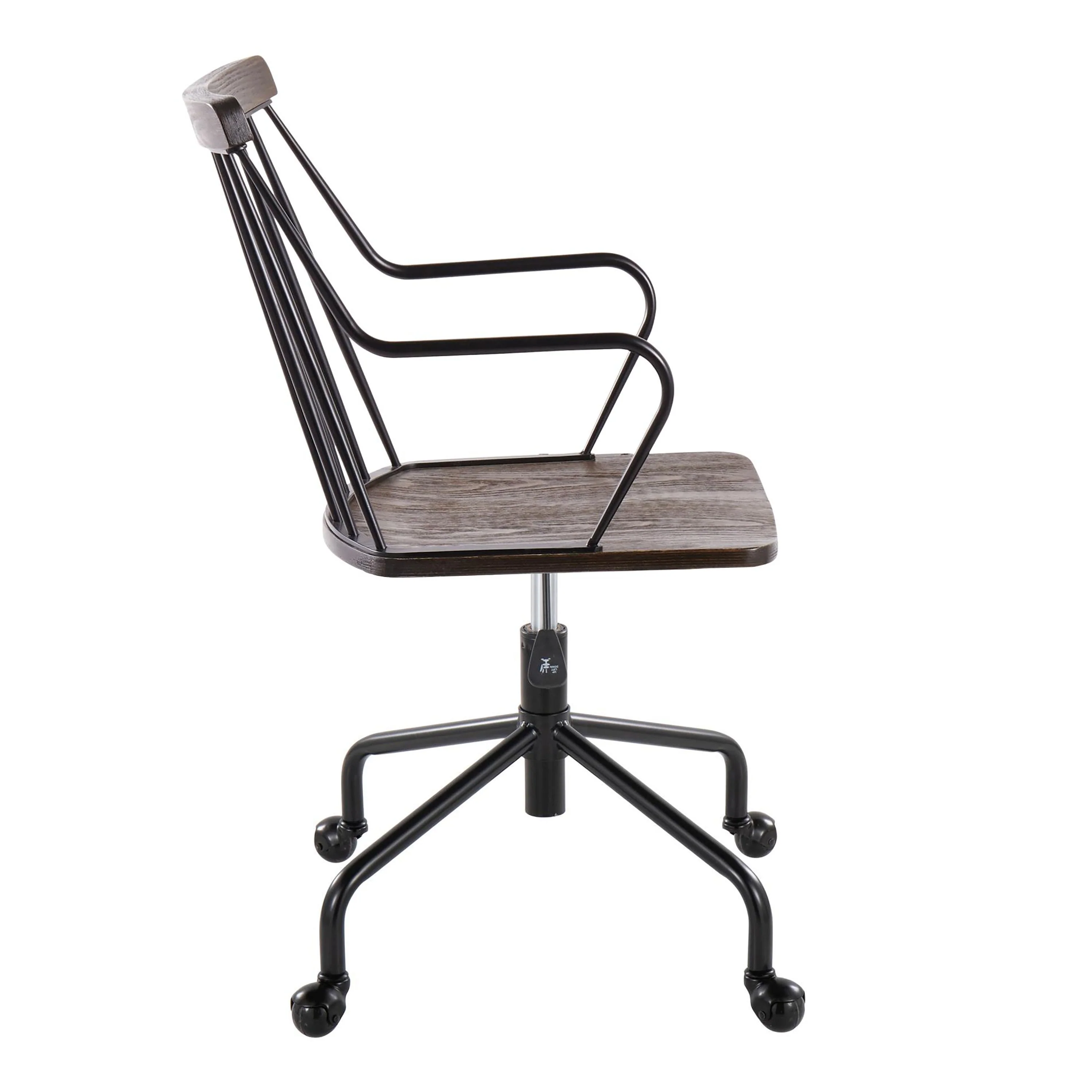 Adjustable Office Chair with Metal Backrest and Armrest, Spindle-back Design, and 360-degree Swivel