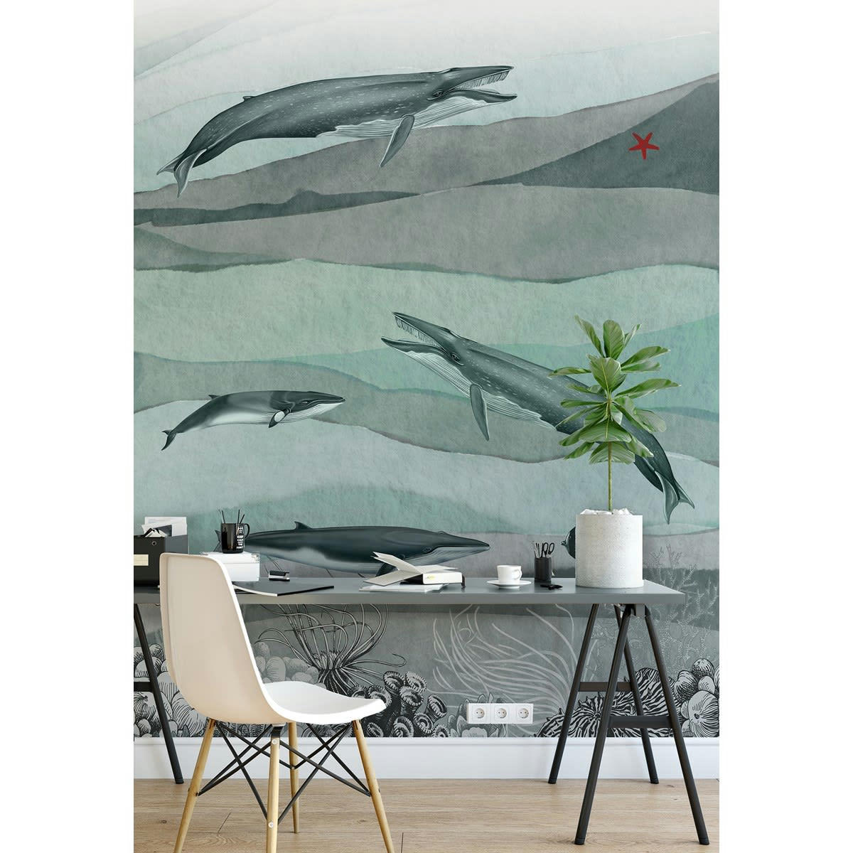 MOBY KID - Papier peint panoramique en Papier Bleu gris  192x285