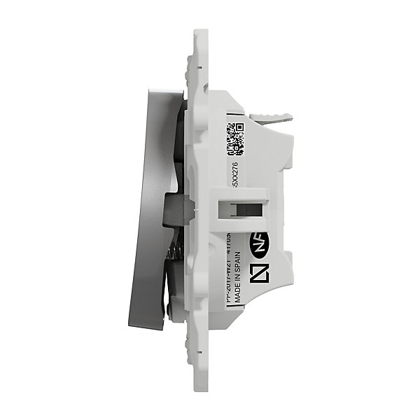 Interrupteur poussoir lumineux LED bleu 10A à vis Schneider Electric Odace aluminium