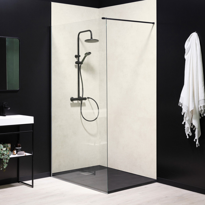 Panneau de douche Sanikit en PVC Ciment clair 120 x 85 cm 3 pièces DUMAWALL XL