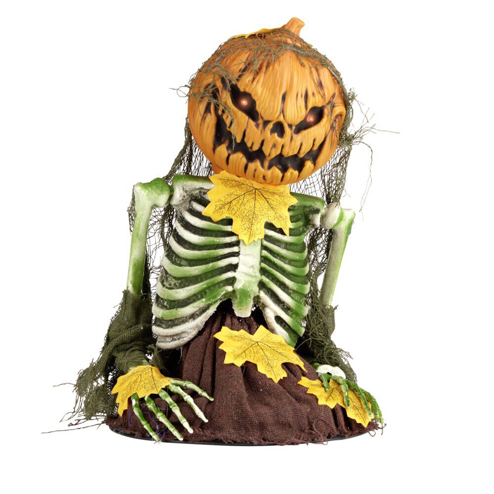 Décoration LED Halloween à poser squelette tête citrouille sonore animé H35cm