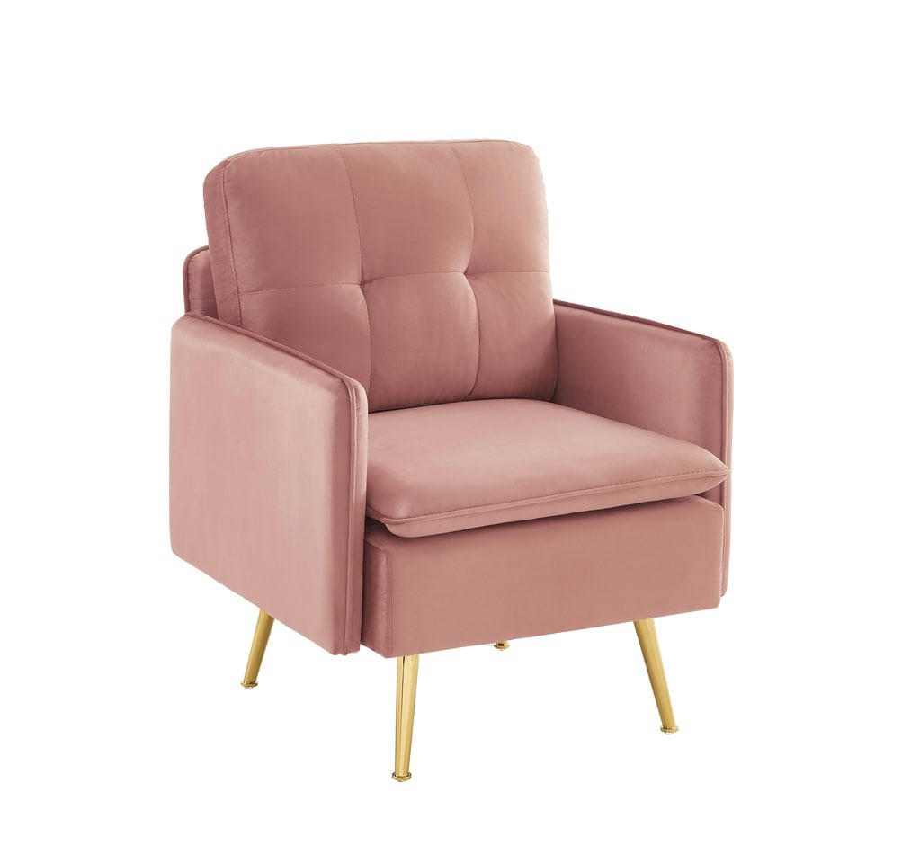 ADAM - Fauteuil  velours rose poudré avec piètement en métal doré
