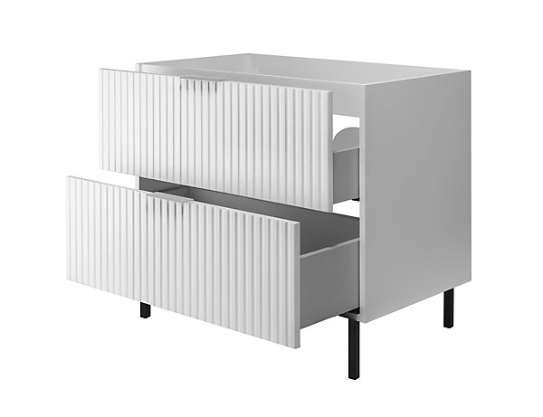 Meuble vasque, Blanc, 80 x 77 x 46 cm, poignée argentée, pieds noirs, sans plateau