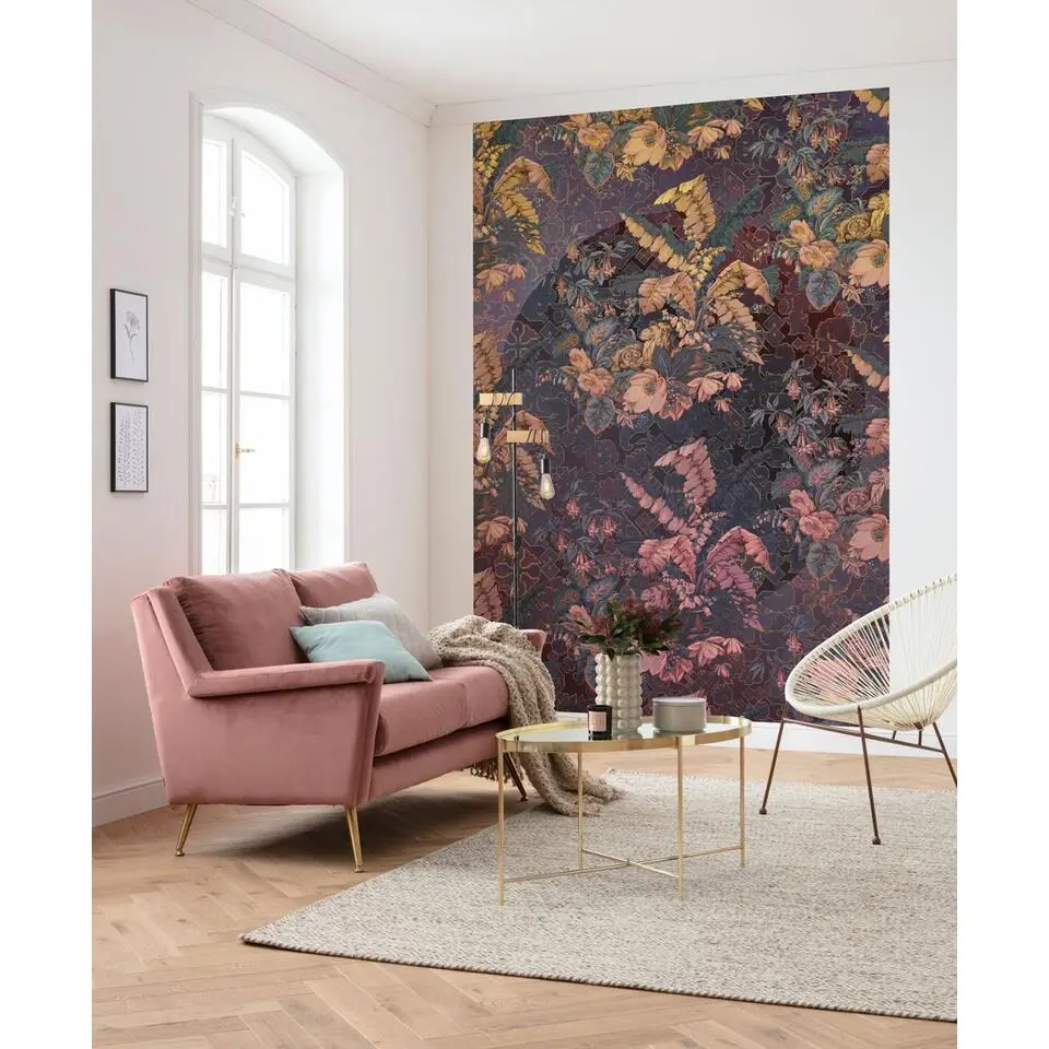 Sanders & Sanders fotobehang bladeren paars, roze en geel - 200 x 270 cm