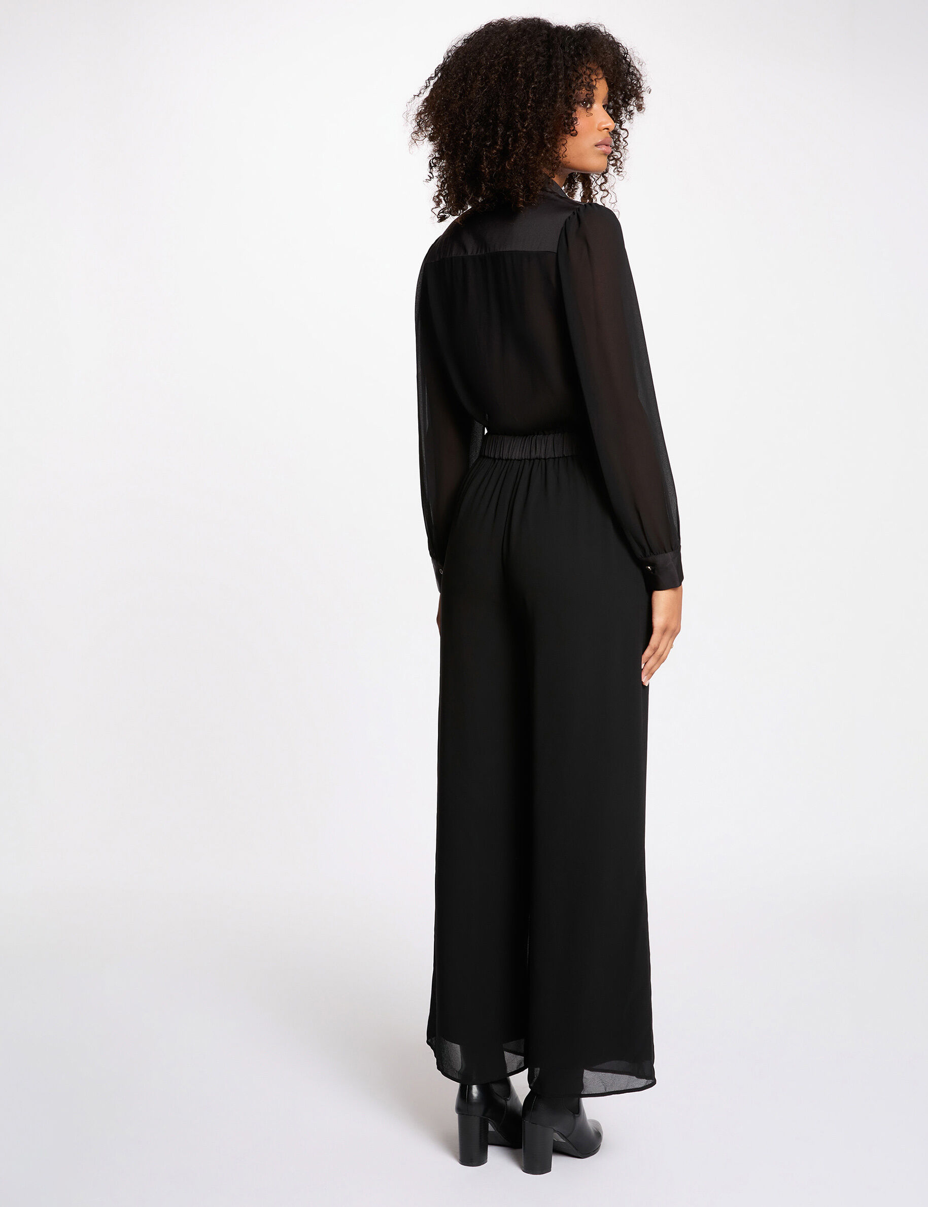 Flowy Jumpsuit With Notch Collar Black Women