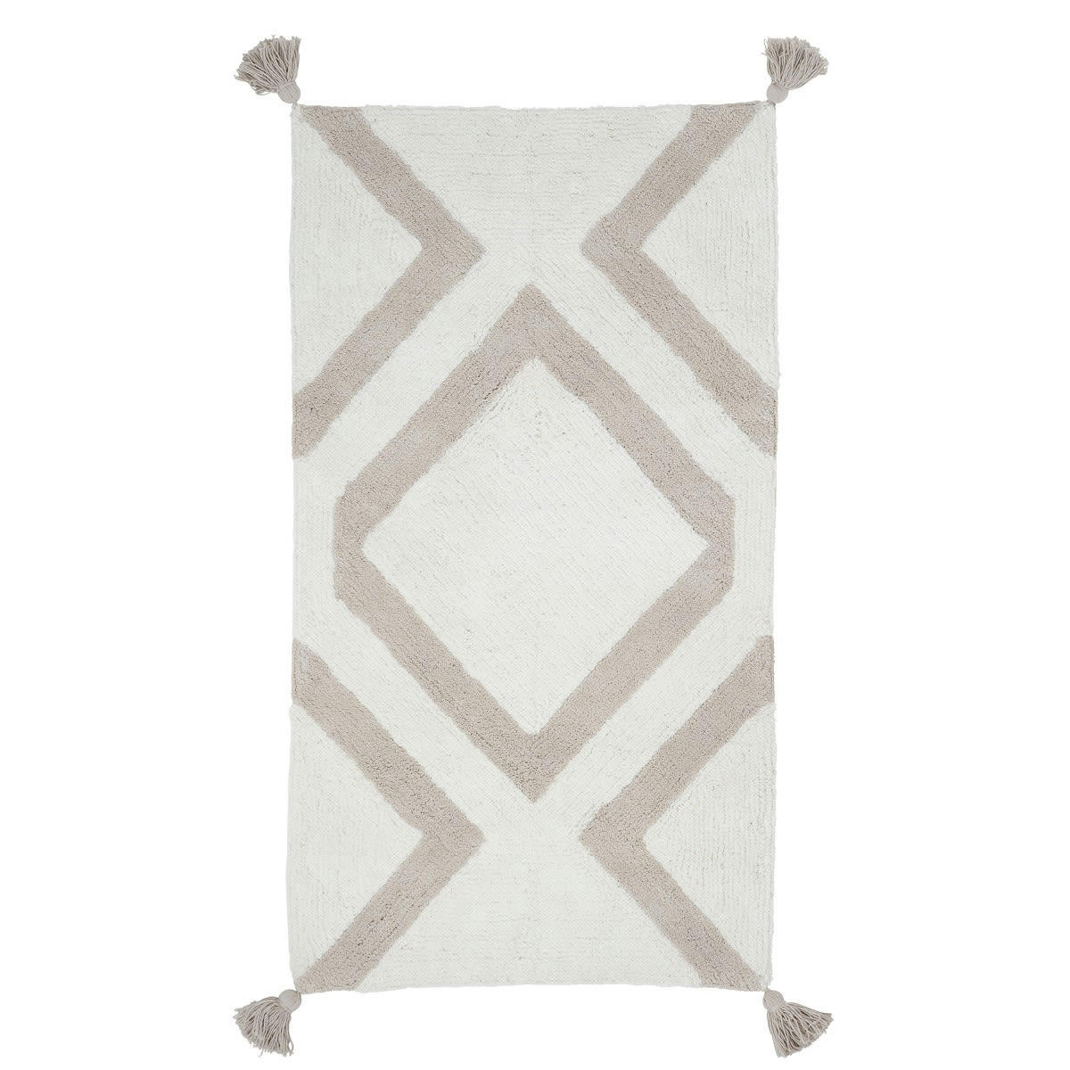 ANTIK - Tapis de bain coton fantaisie écru à pompons 60x120cm