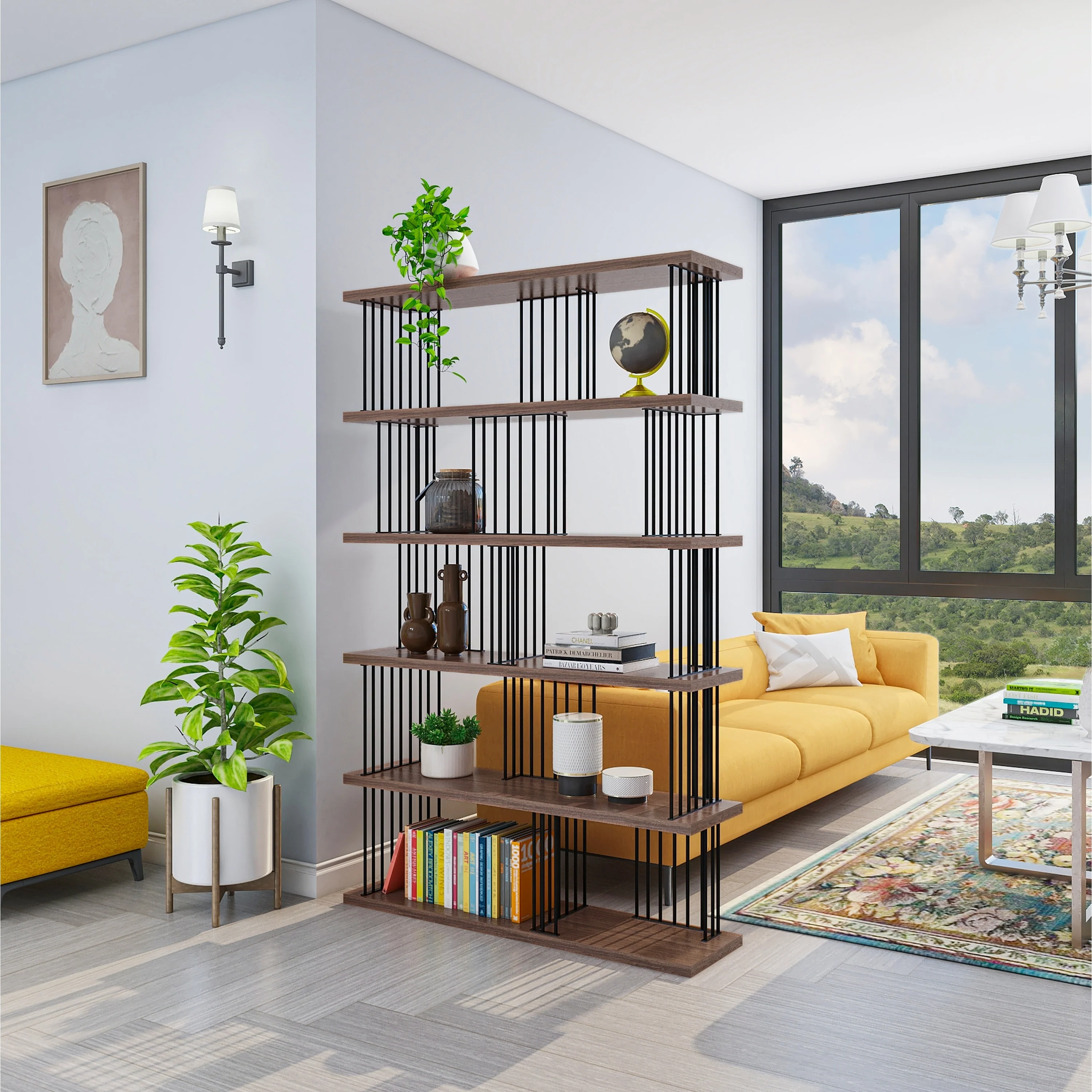 DAVEE Modern & Contemporary Antique Wood 5-tier Bookcase - 72.64*47.24*11.81 inches