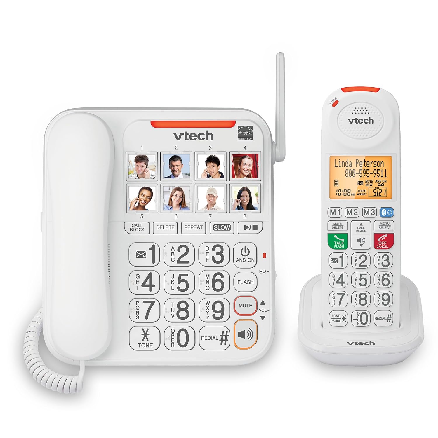 VTech SN5147 Amplified Corded/Cordless Senior Phone with Answering Machine, Big Buttons, 90dB Extra-Loud Ringer, 50dB Audio Assist, Call Blocker