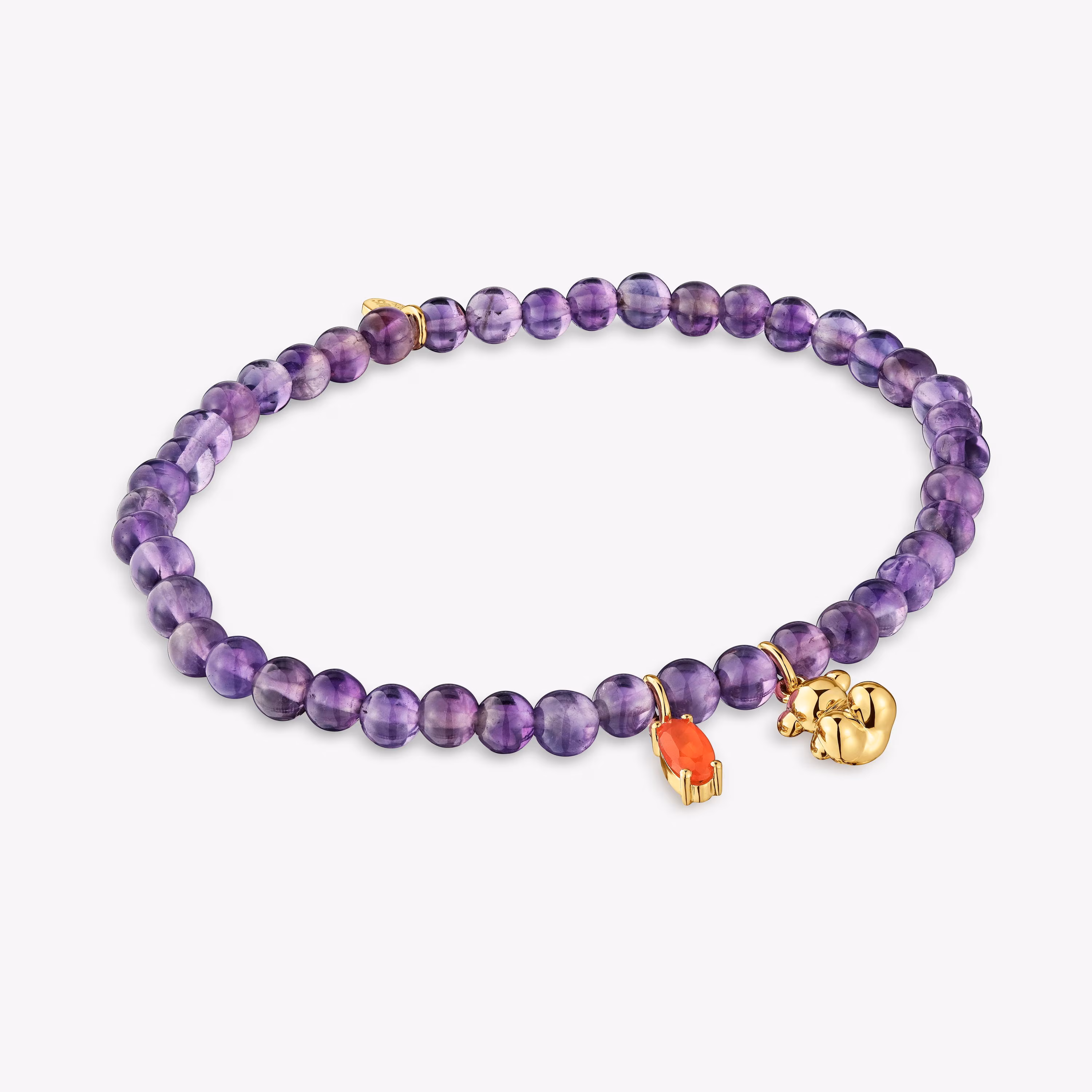 Pulsera elástica con baño de oro sobre plata, amatista y cornalina Bold Bear