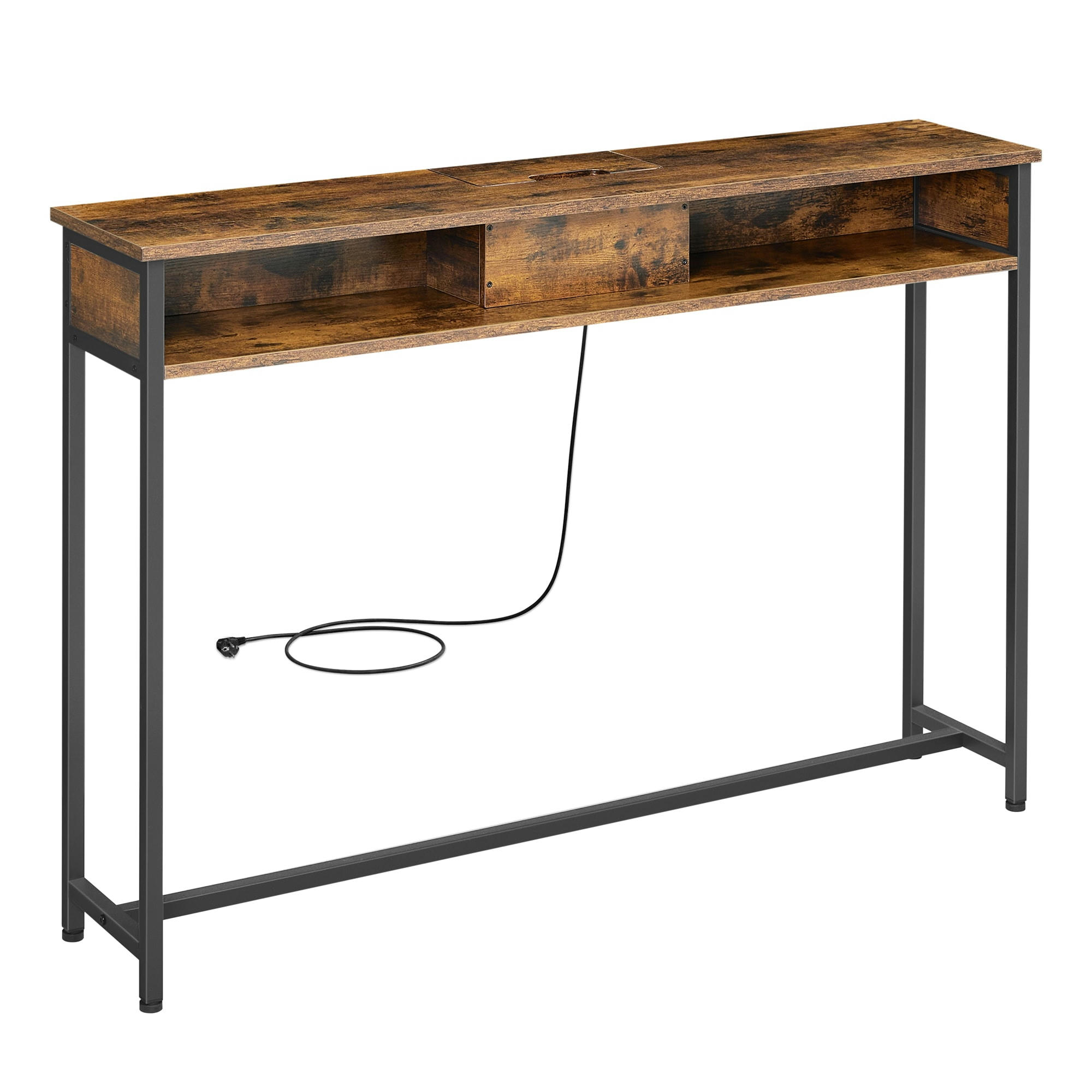 - Table console avec multiprise effet bois marron rustique