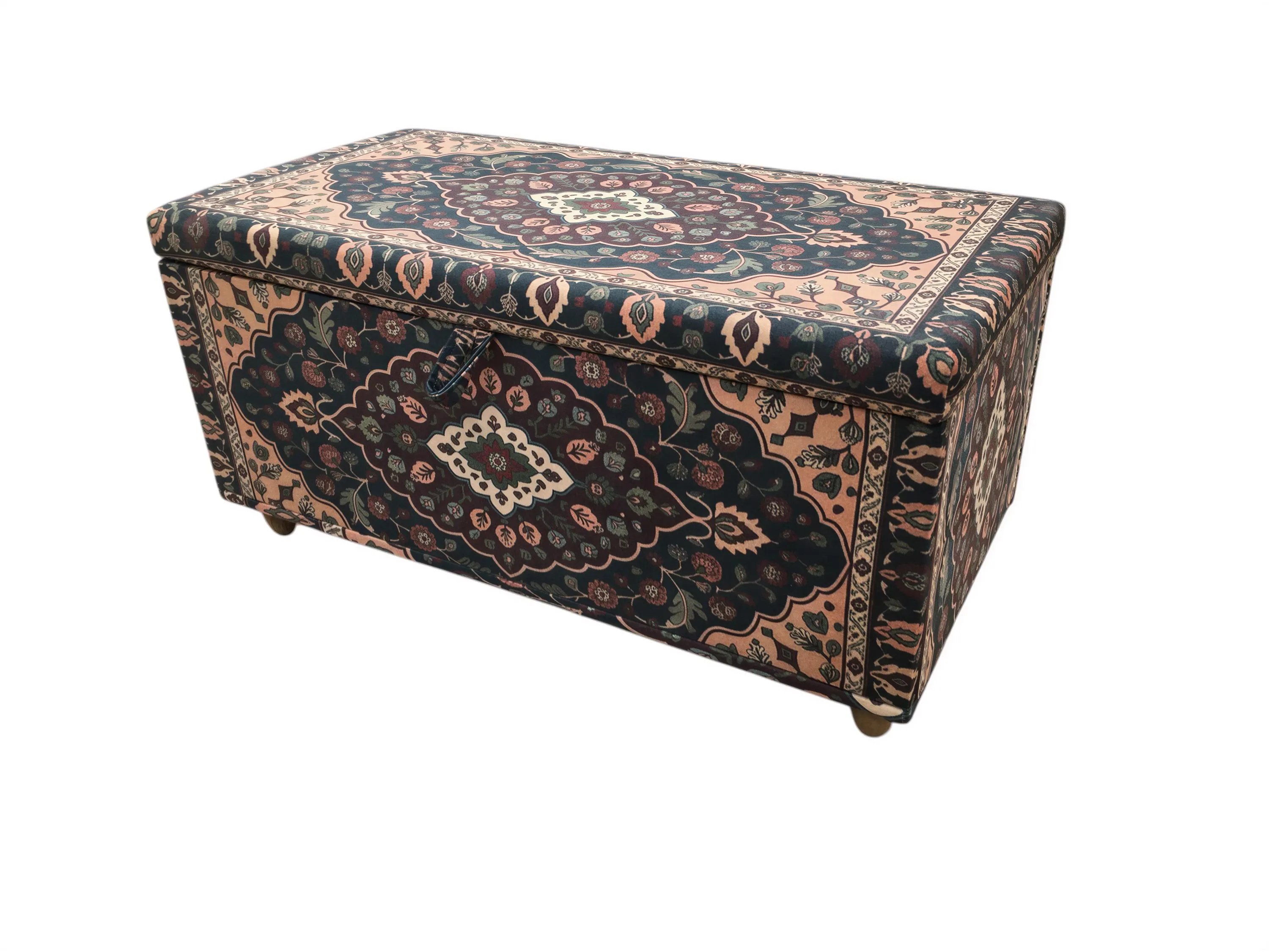Burgundy Navy Caucasian Storage Bench | Foot of Bed Toy Box | Maximalist Chest