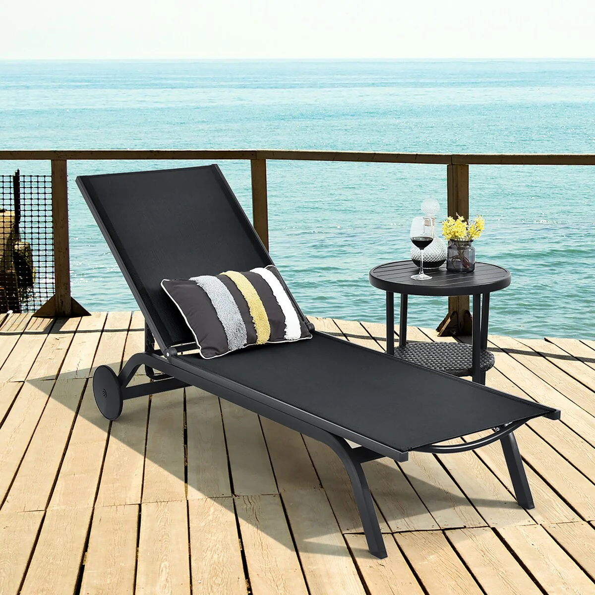 Costway Outdoor Lounge Chair Chaise Reclining Aluminum Fabric - See Details