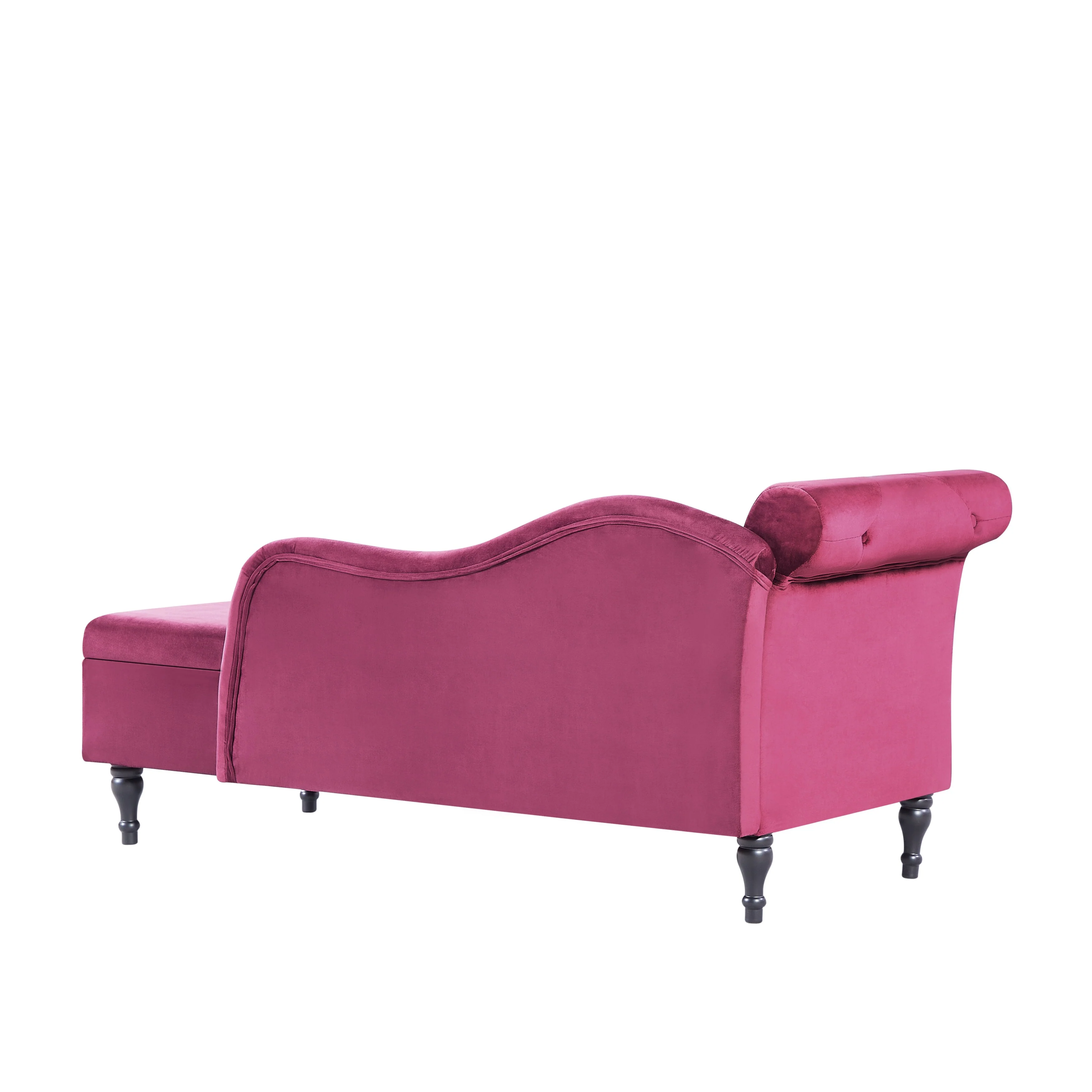 60 Velvet Multifunctional Storage Chaise Lounge Buttons Tufted Nailhead Trimmed Solid Wood Legs with 1 Pillow,Burgundy