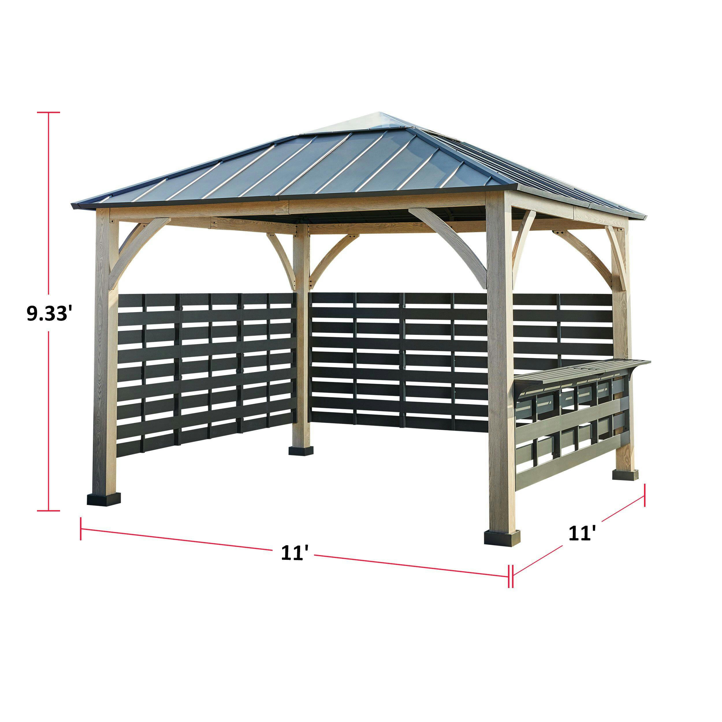 CANVAS Waterton Wood & Steel Outdoor/Patio Hot Tub Gazebo w/ Hard Top, 11x11-ft