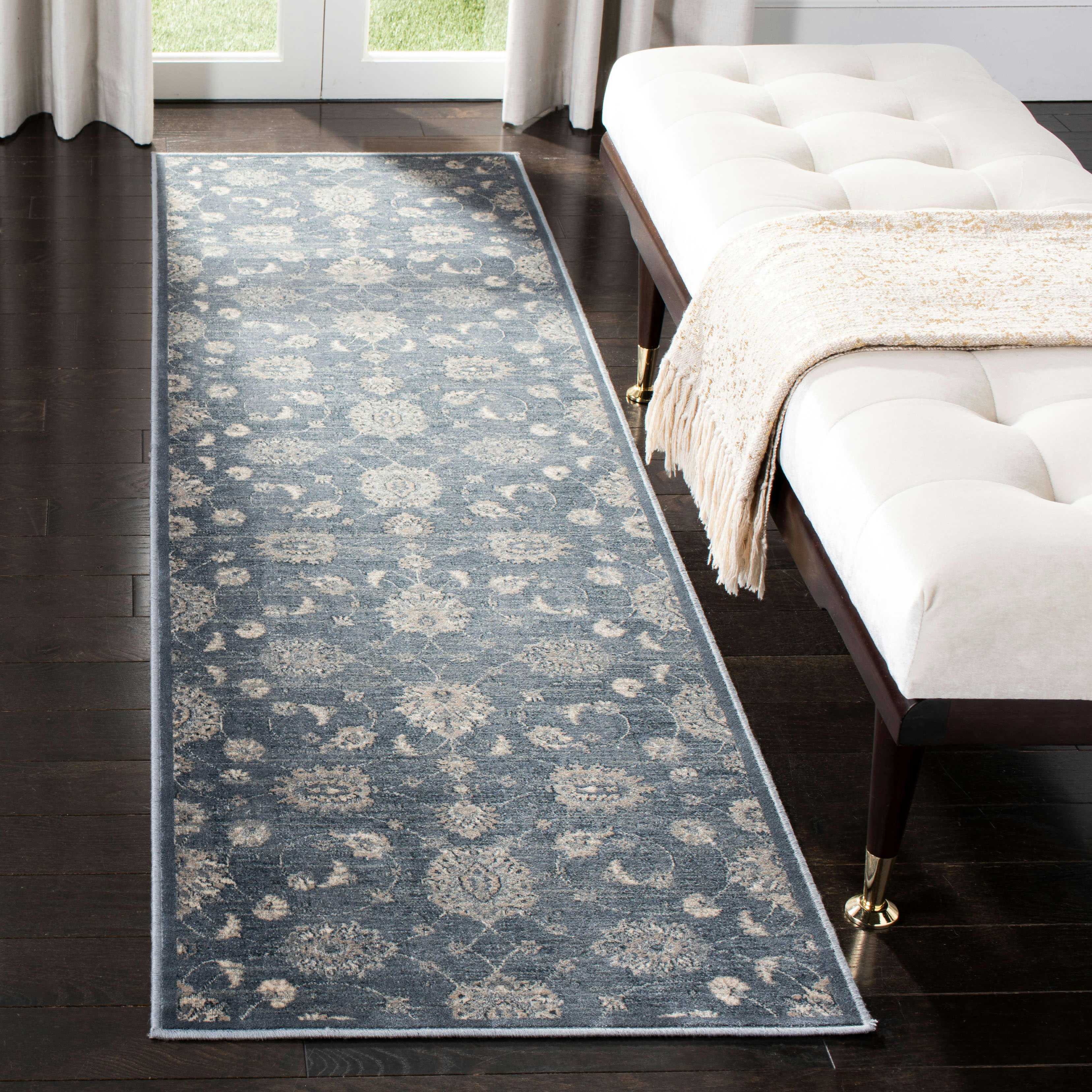 - Tapis de couloir d'inspiration vintage bleu et beige 67x240