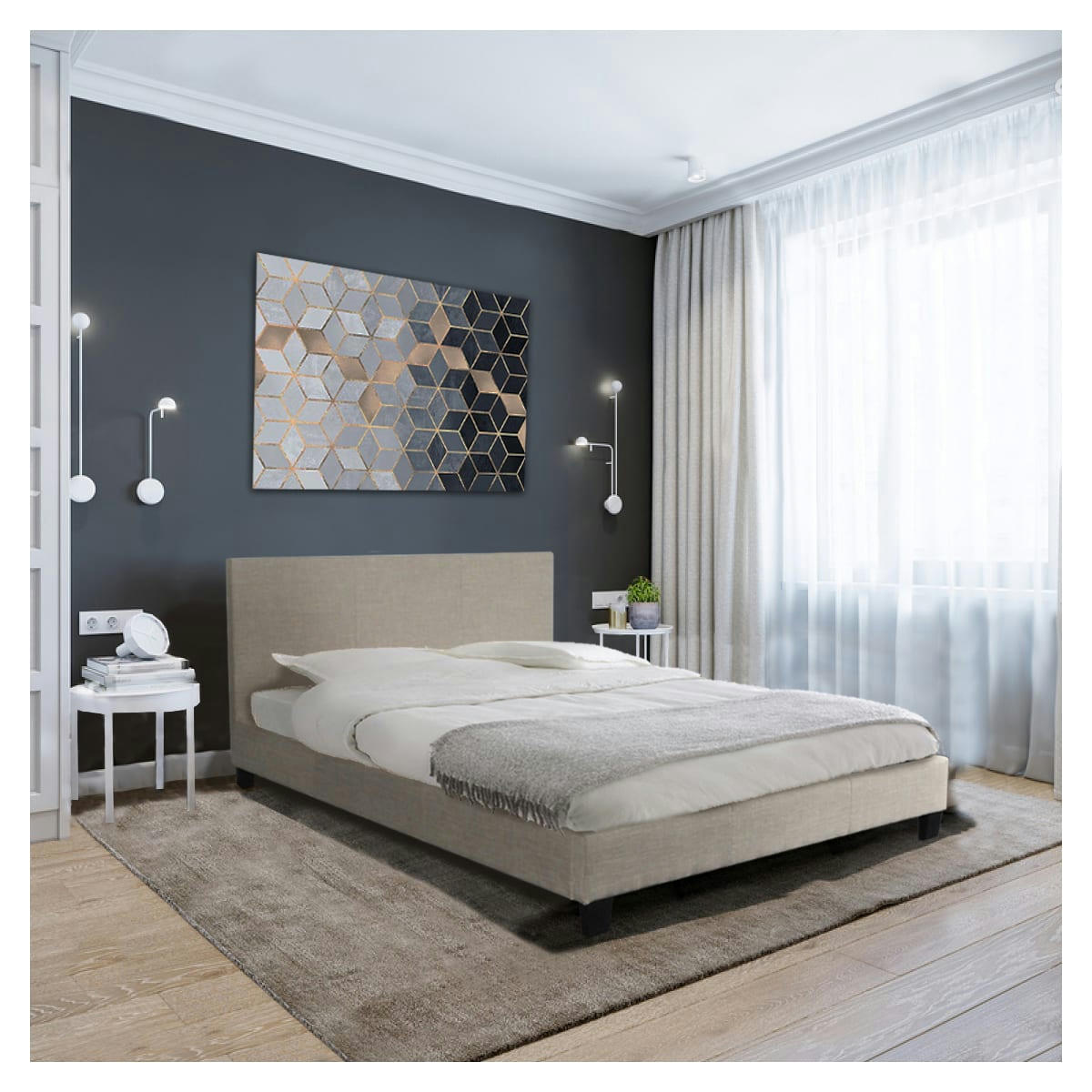 - Lit 140x200 sommier inclus dublin beige