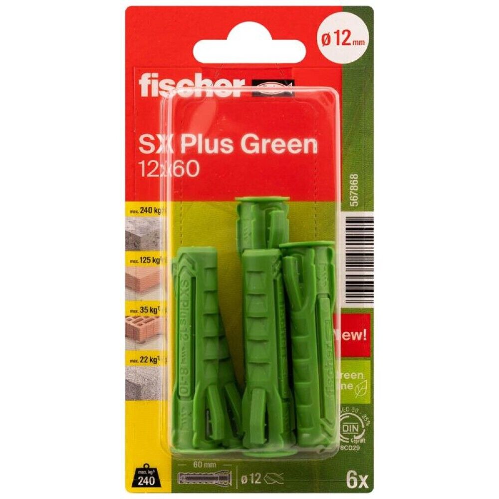 UNIVERSALPLUGG FISCHER SX PLUSS GRØNN 12X60MM 6STK