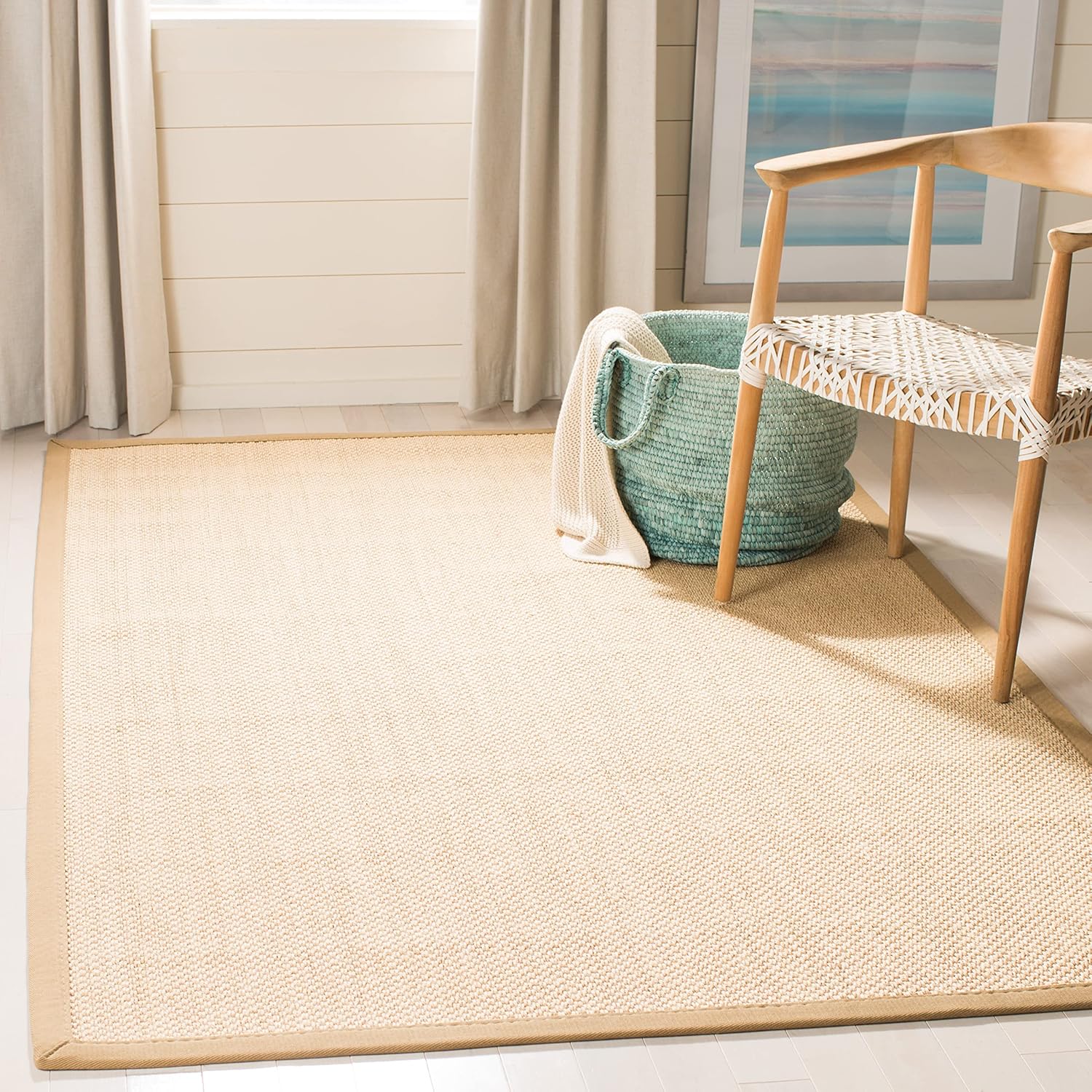 SAFAVIEH Area Rug 9x12 - Natural Fiber Collection - Large - Maize & Linen Color, Sisal, Woven Design with Border (NF141B)