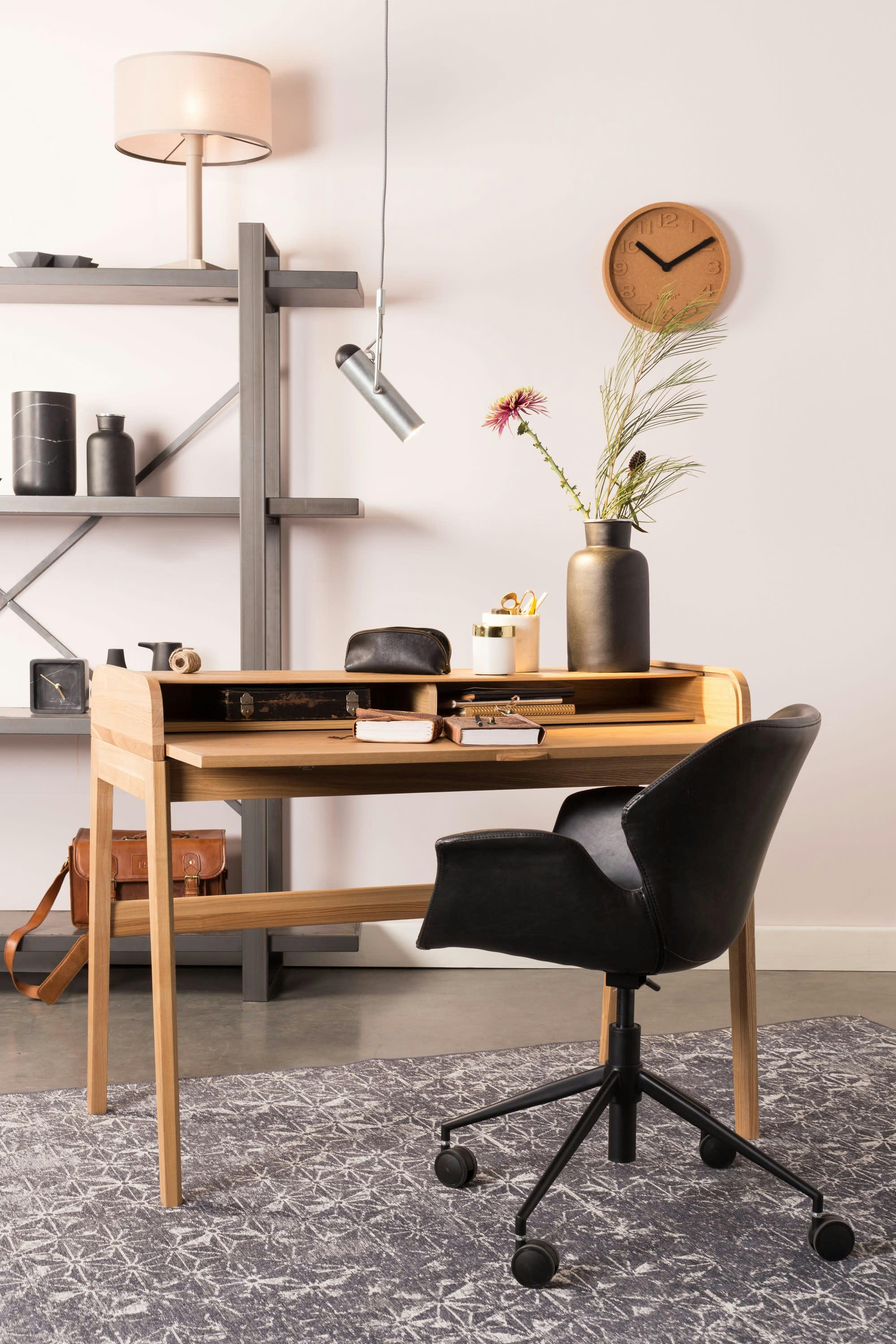 NIKKI - Chaise de bureau à roulettes en cuir noir