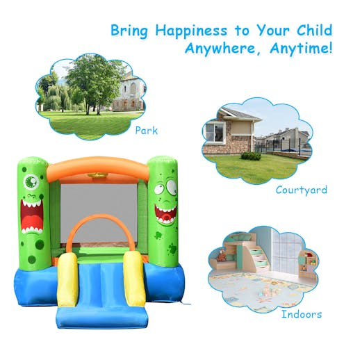 NNECW Inflatable Bounce Playhouse with Basketball Rim & Slide & Carrying Bag with Blower