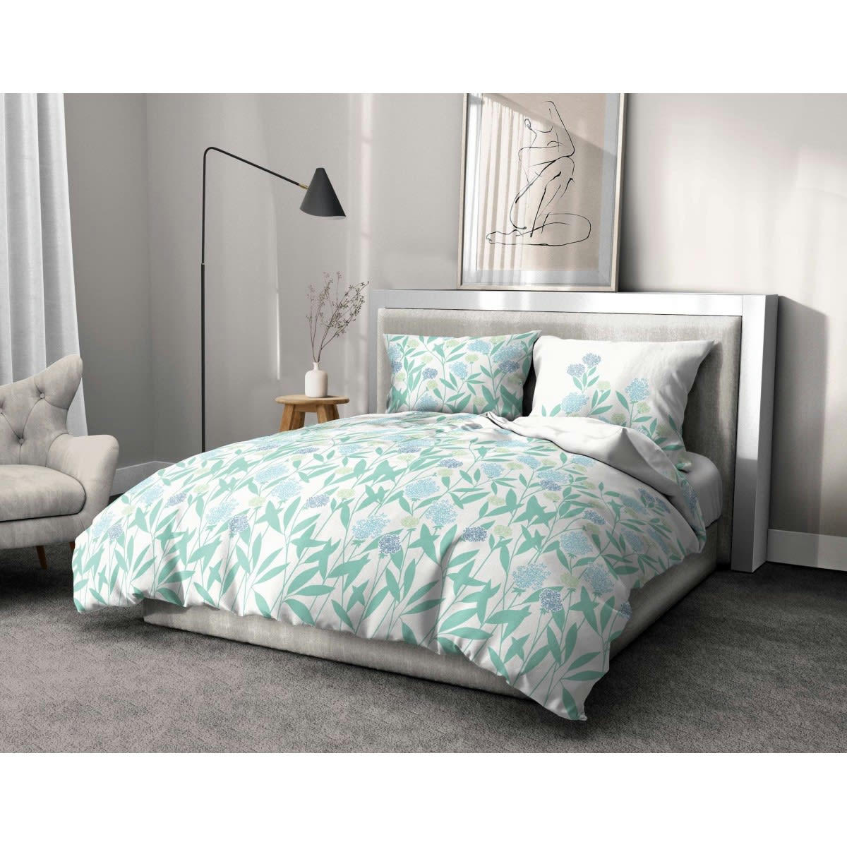 TEMPETE FLORALE - TEMPETE FLORALE Parure de couette 100% coton - Vert - 220x240 cm