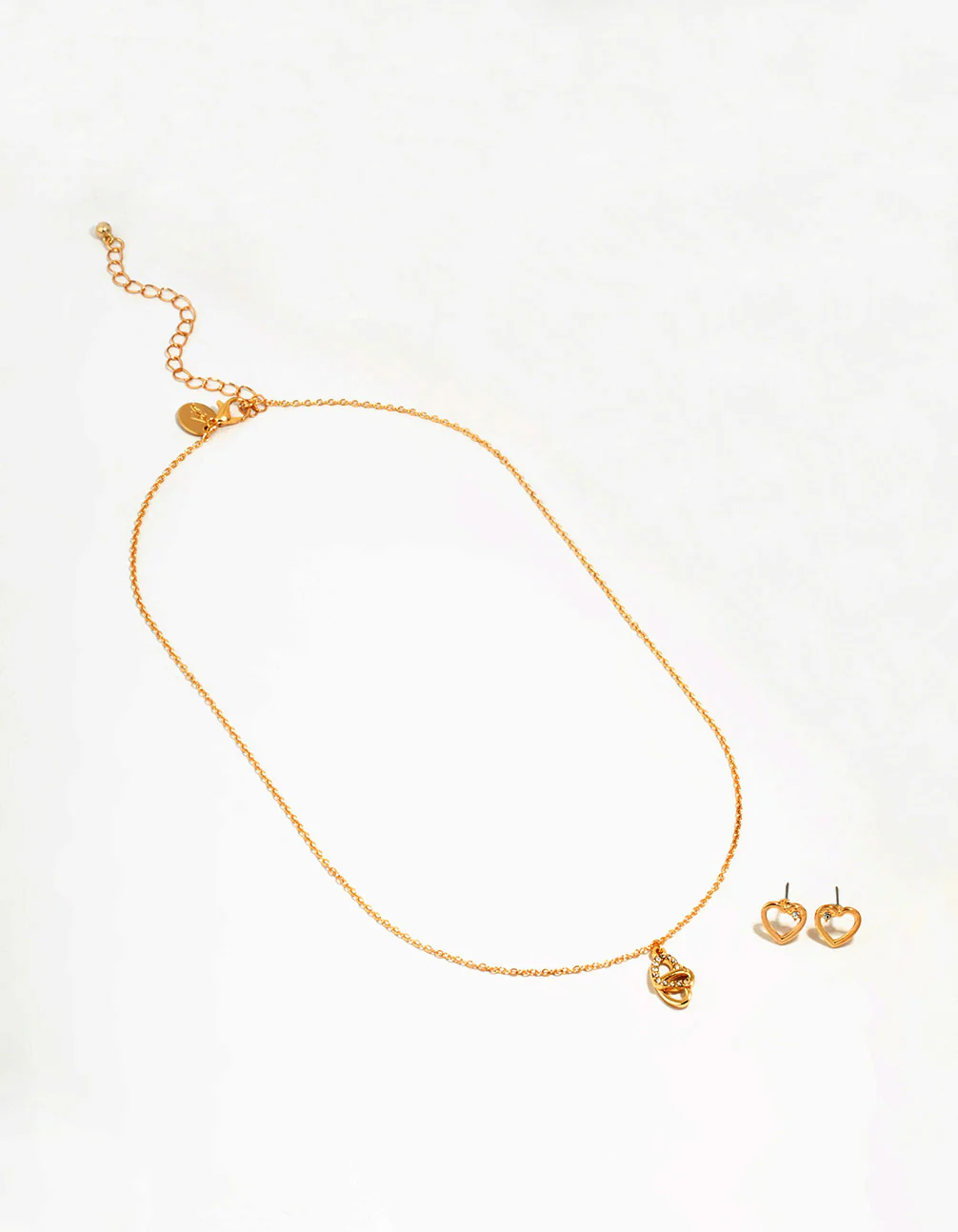 Gold Link Heart Diamante Necklace & Earrings Set