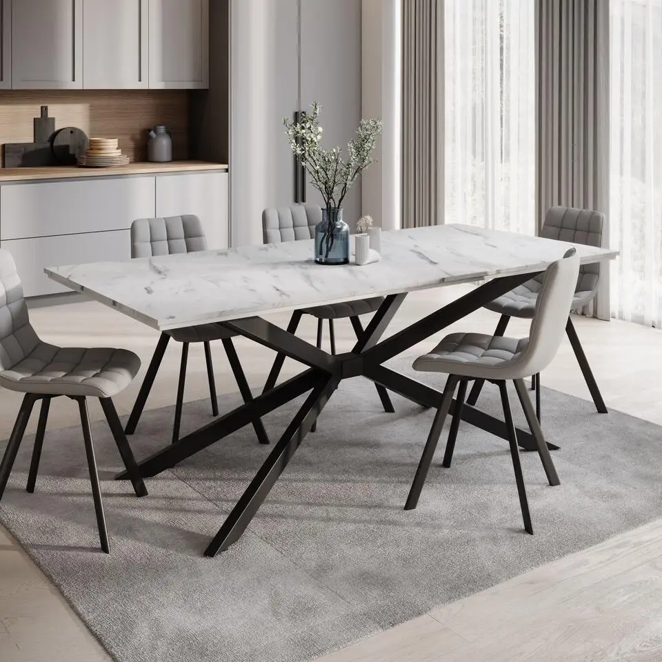 Meubella - Eetkamertafel Faithley - Wit marmerlook - 190 cm