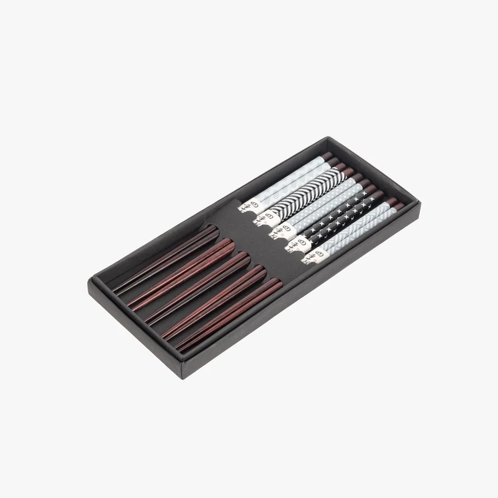 Conjunto de 5 Pauzinhos Padrões Preto CHOPSTICKS