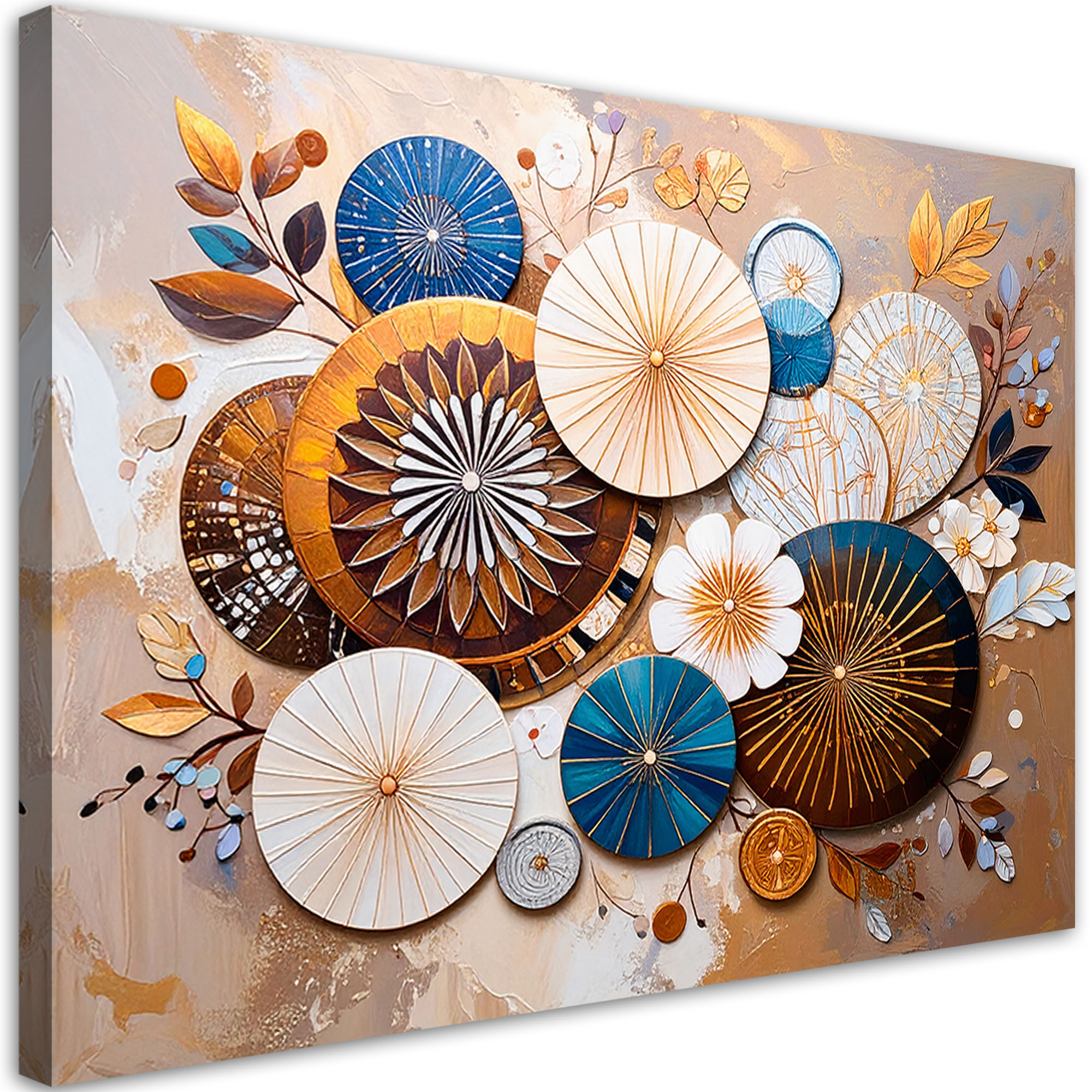 Feeby Obraz nowoczesny do salonu, Abstrakcja Koła w stylu Boho Beżowy 60x40